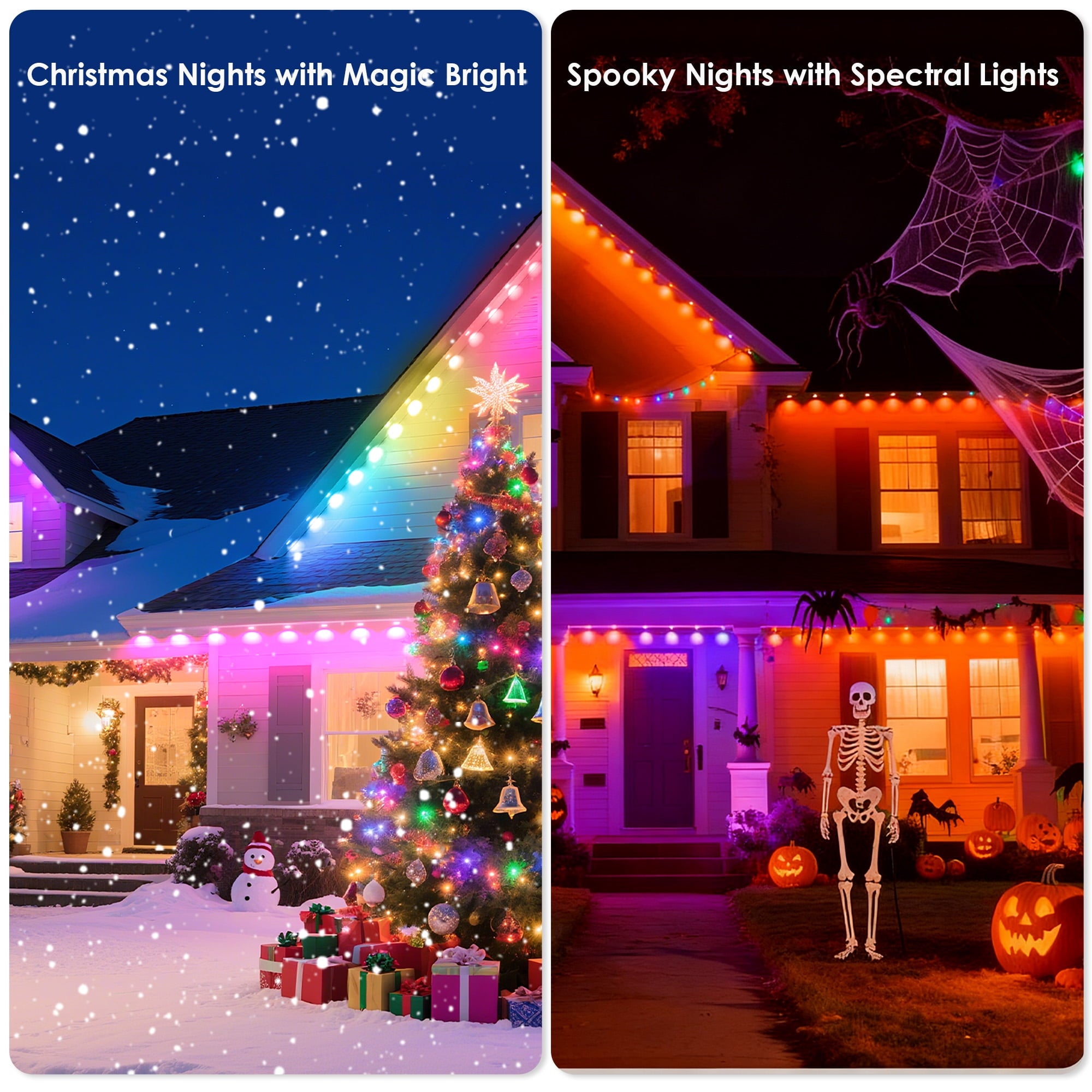 DAYBETTER 200ft Permanent Outdoor Lights, RGB Eaves String Lights with 100LED, Remote/APP Control, IP65 Waterproof, for Garden Halloween Christmas Party Decorations