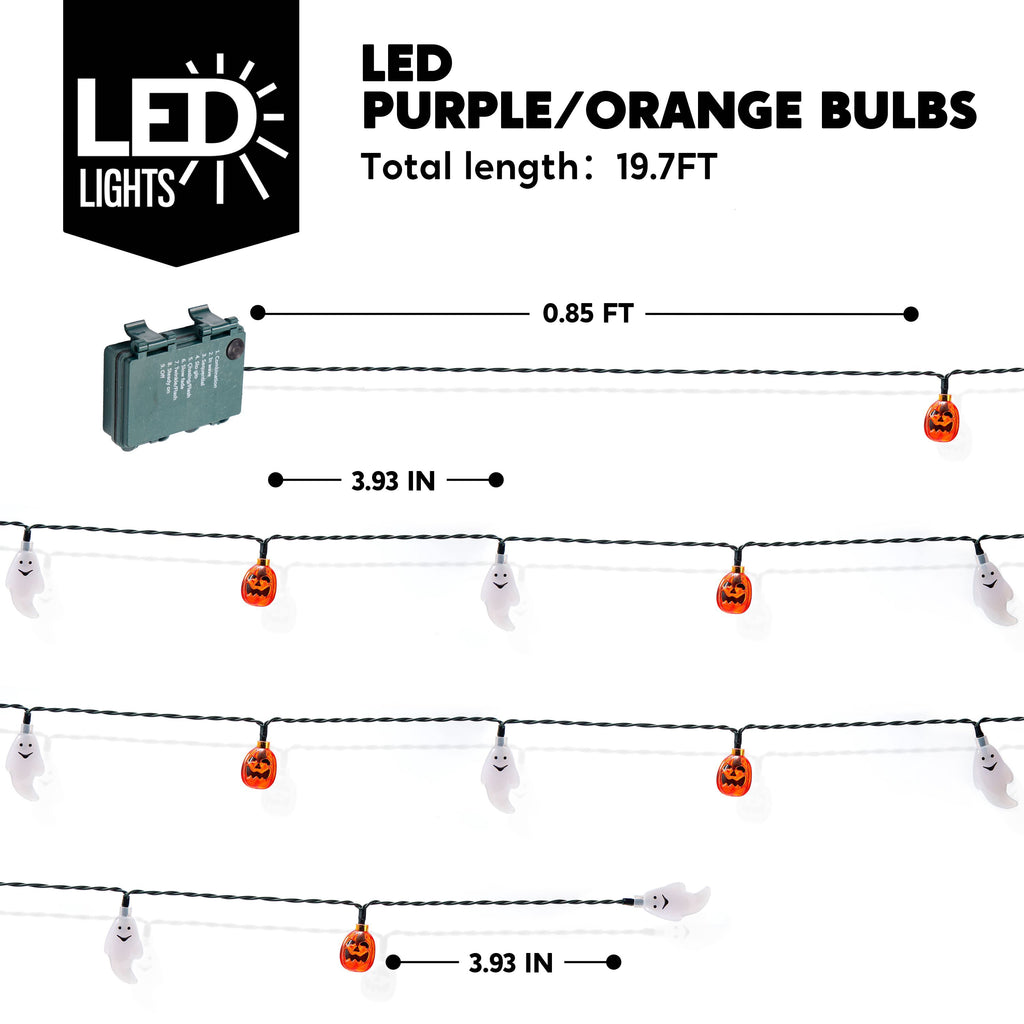 Joyfy 19.7ft Halloween Lights,30 LED Waterproof 3D Pumpkin Ghost Battery Operated String Lights with Timer 8 Lighting Modes Fairy Light for Window Indoor Outdoor Decor Halloween Party Decorations