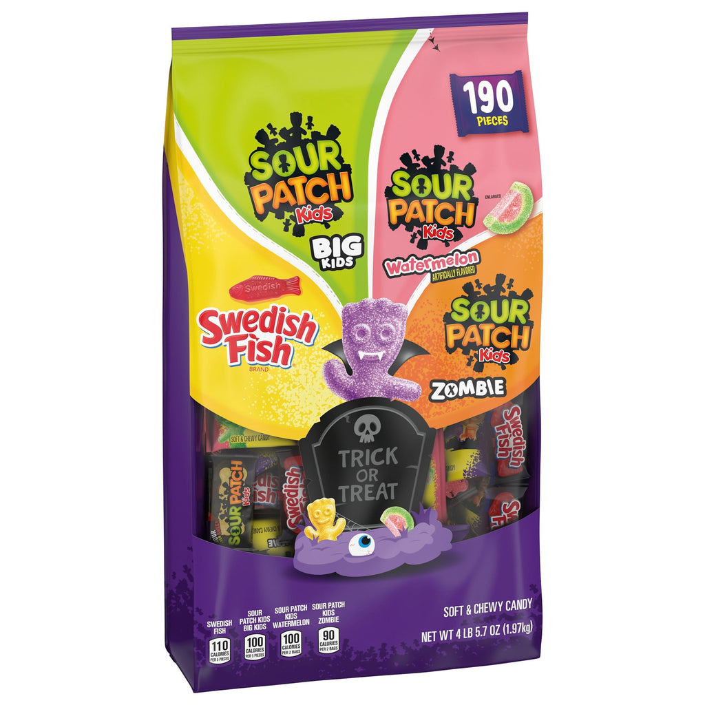 SOUR PATCH KIDS and SWEDISH FISH Soft & Chewy Halloween Candy Variety Pack, 190 Bags
