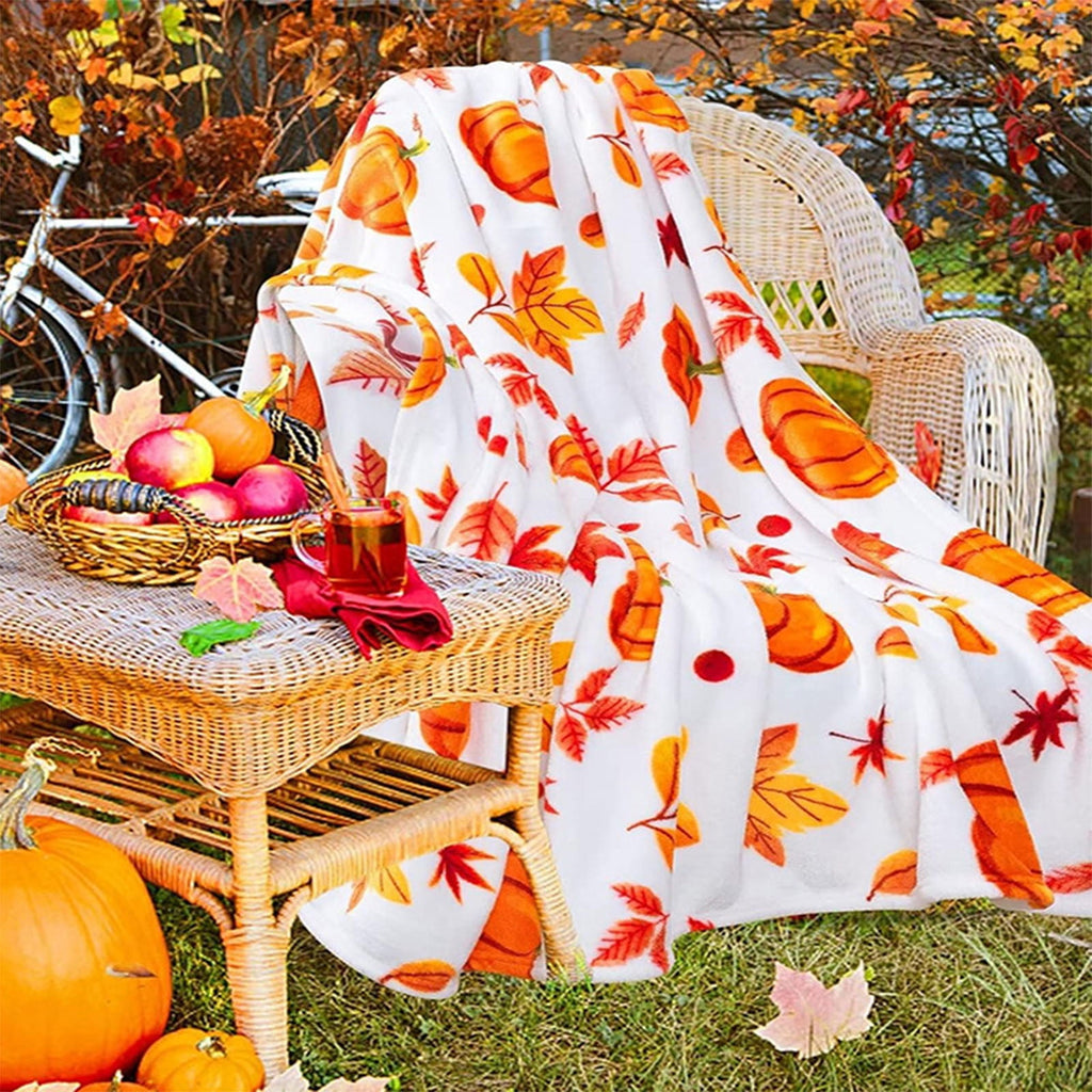 FastXmas Halloween Throw Blanket, 30"x40" Flannel Fleece Pumpkins Maple Checkered Plush Blanket, Soft Lightweight Skin-Friendly Fall Harvest Decorative Throw Blanket for Couch Sofa Bed Outdoor