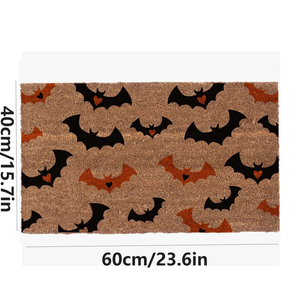 Halloween Heart Print Doormat 60x40cm, Black Orange Spooky Entry Mat for Front Door, Non-Slip Indoor Outdoor Rug
