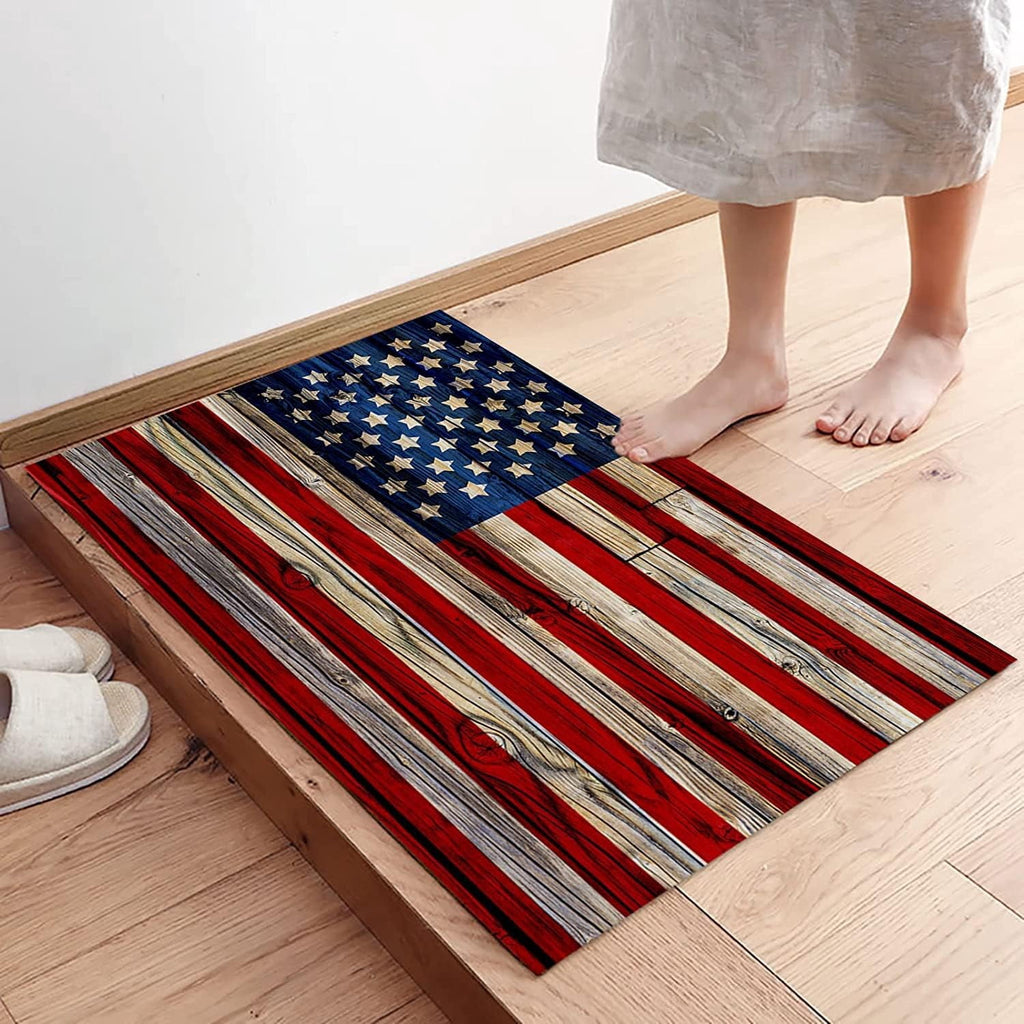 Christmas Snowman Trees Entrance Door Mat, Red Plaid Low Profile Tradition Christmas Decor Welcome Doormat, Non-Slip Carpet Rugs Floor Mat Decorative for Home/Bathroom/Kitchen - 20"x31.5"