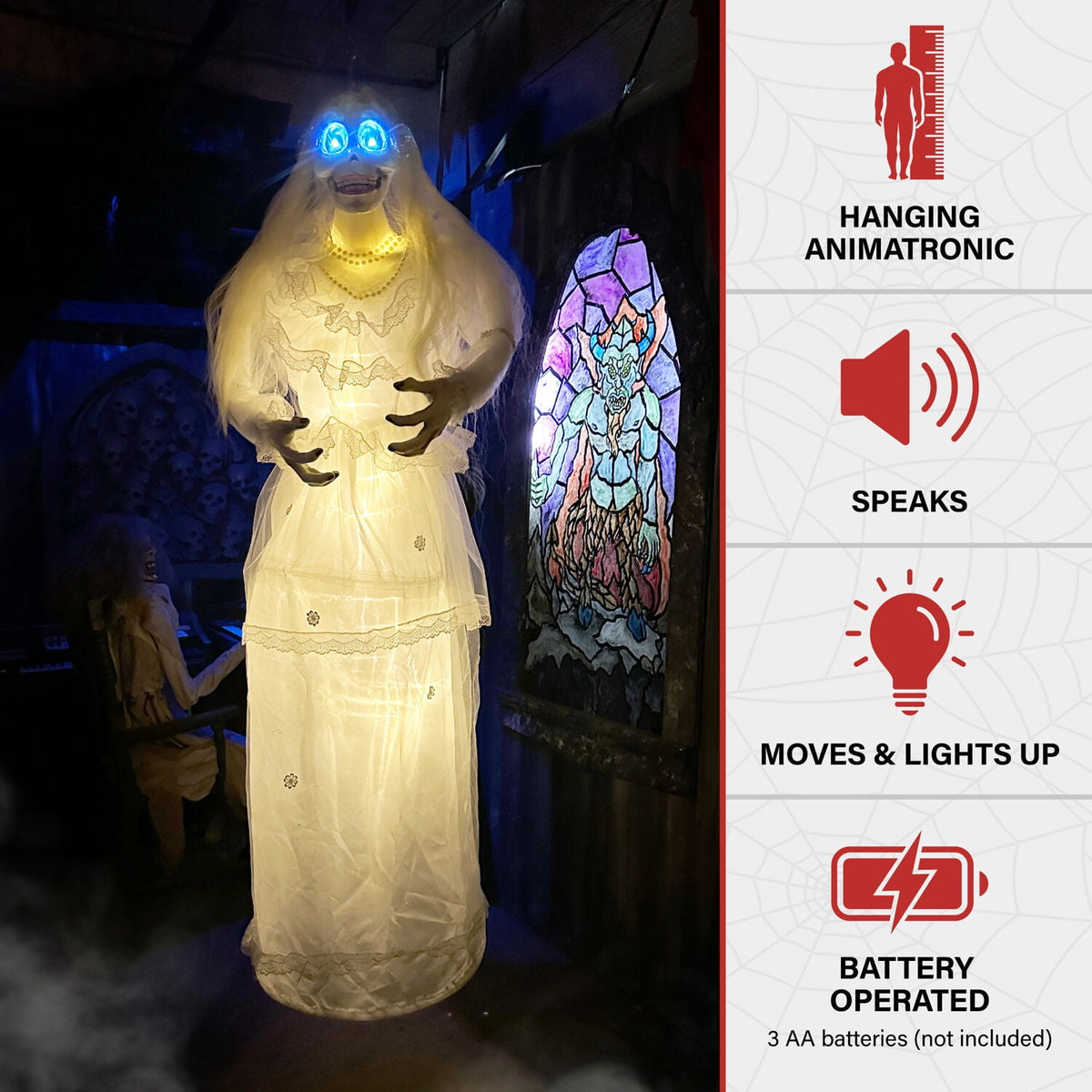 Haunted Hill Farm 5 ft Touch-Activated Animated Hanging Spinning Bride Halloween Animatronic, HHBRIDE-9HLSA