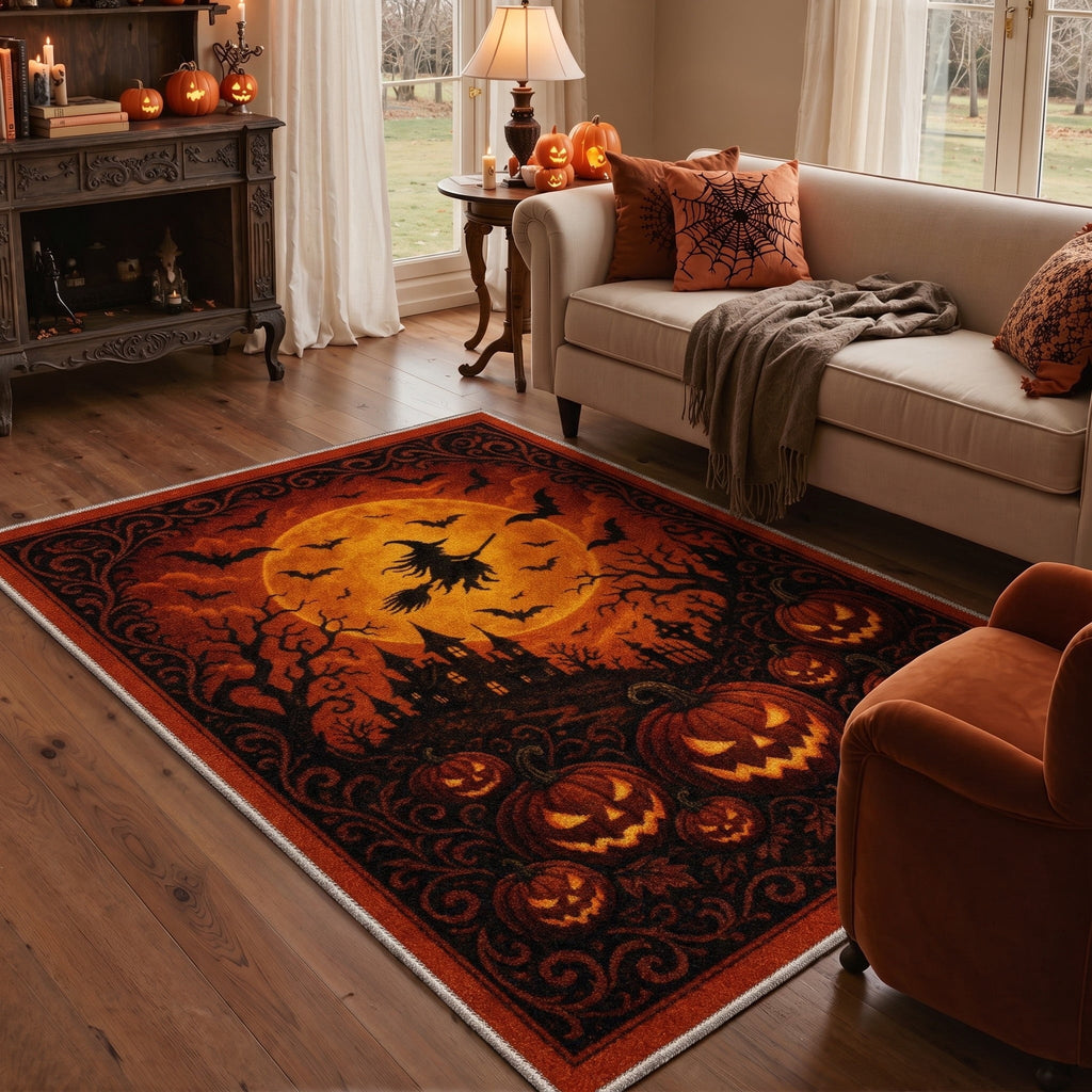 GENIMO 2'x3' Halloween Doormat, Washable Non Slip Soft Farmhouse Pumpkin Outdoor Door Mat for Front Door Covered Porch Patio Entryway, Smoky Amber