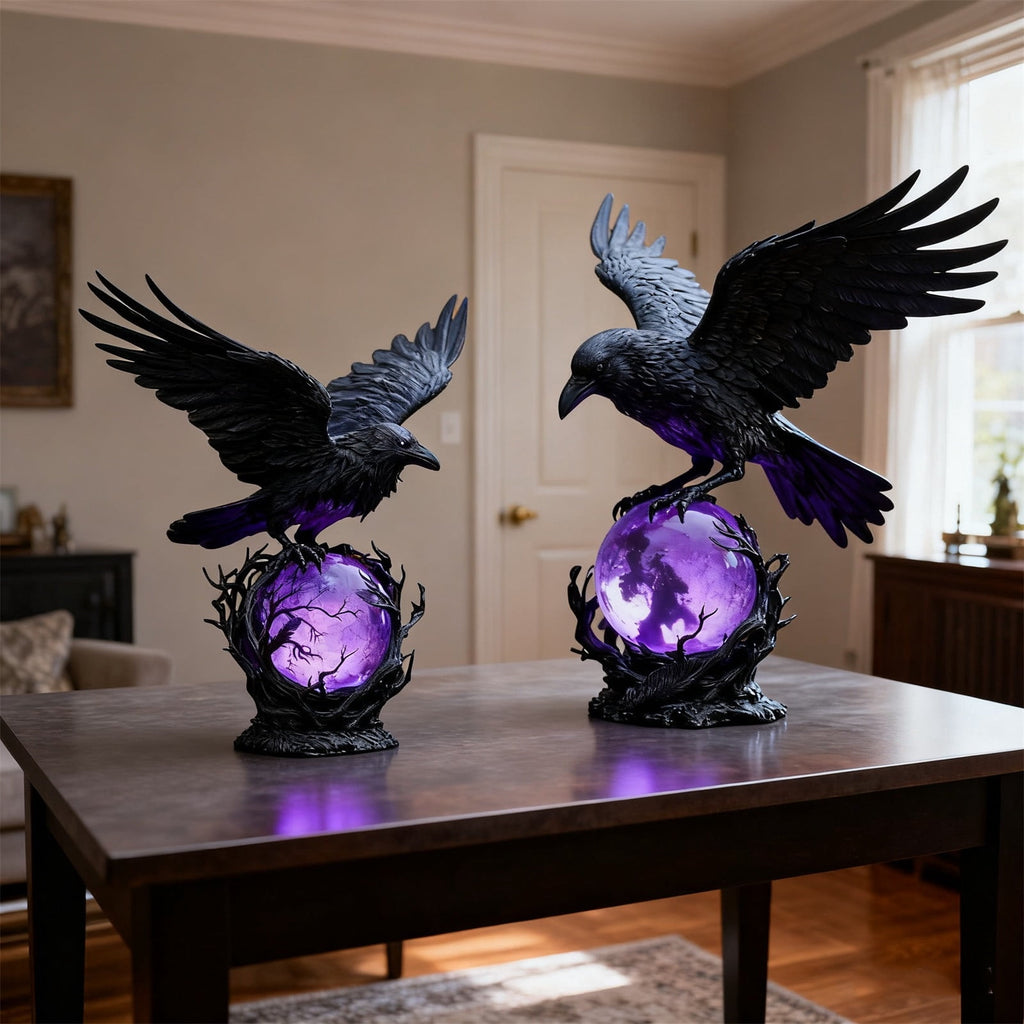 Gothic Mysterious Crow LED Flameless Candle, Luminous Sculpture, Gothic Home Decor Accent, Raven Lamp for Halloween Gifts, Bedroom Bedside, Living Room, Orange