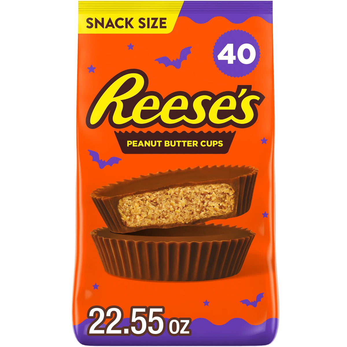 Reese's Milk Chocolate Snack Size Peanut Butter Cups, Halloween Candy Bag, 22.55 oz (40 Pieces)