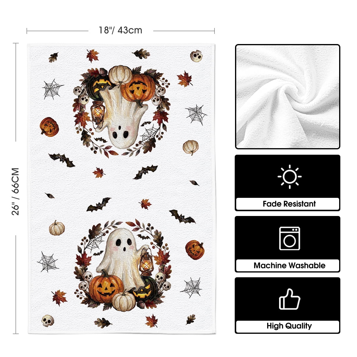 Sm:)e Pumpkin Ghost Bat Happy Halloween Dish Towels Set of 4, 18x26 Inch, Seasonal Holiday Hand Towels for Kitchen and Dining Table