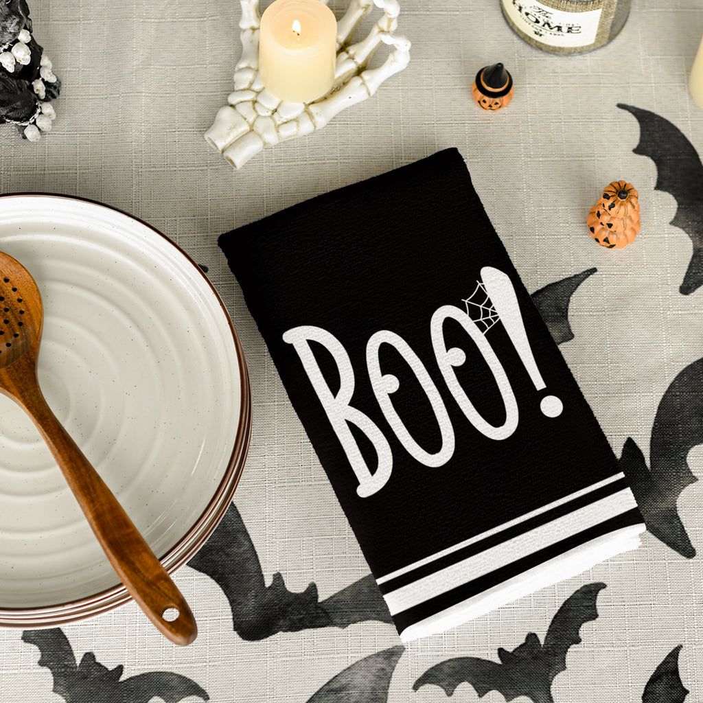 Sm:)e Spooky Pumpkin Ghost Boo Bat Halloween Kitchen Dish Towels 2 Set 18 x 26 inch