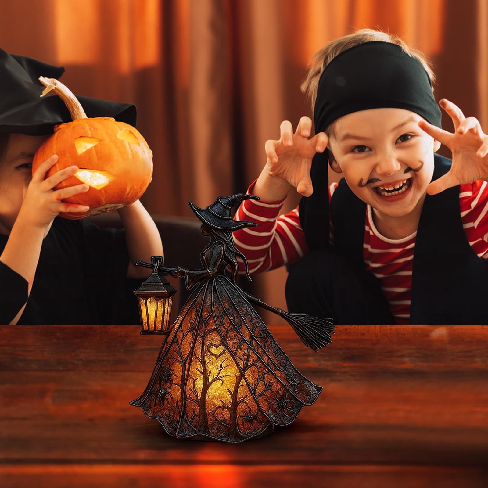 XEOVHV Halloween Witch Lamp, Light Up Witch Figurine, Spooky Table Night Light for Halloween Decoration, Stained Gothic Witches Led Lamp, Holiday Decorations for Bedroom