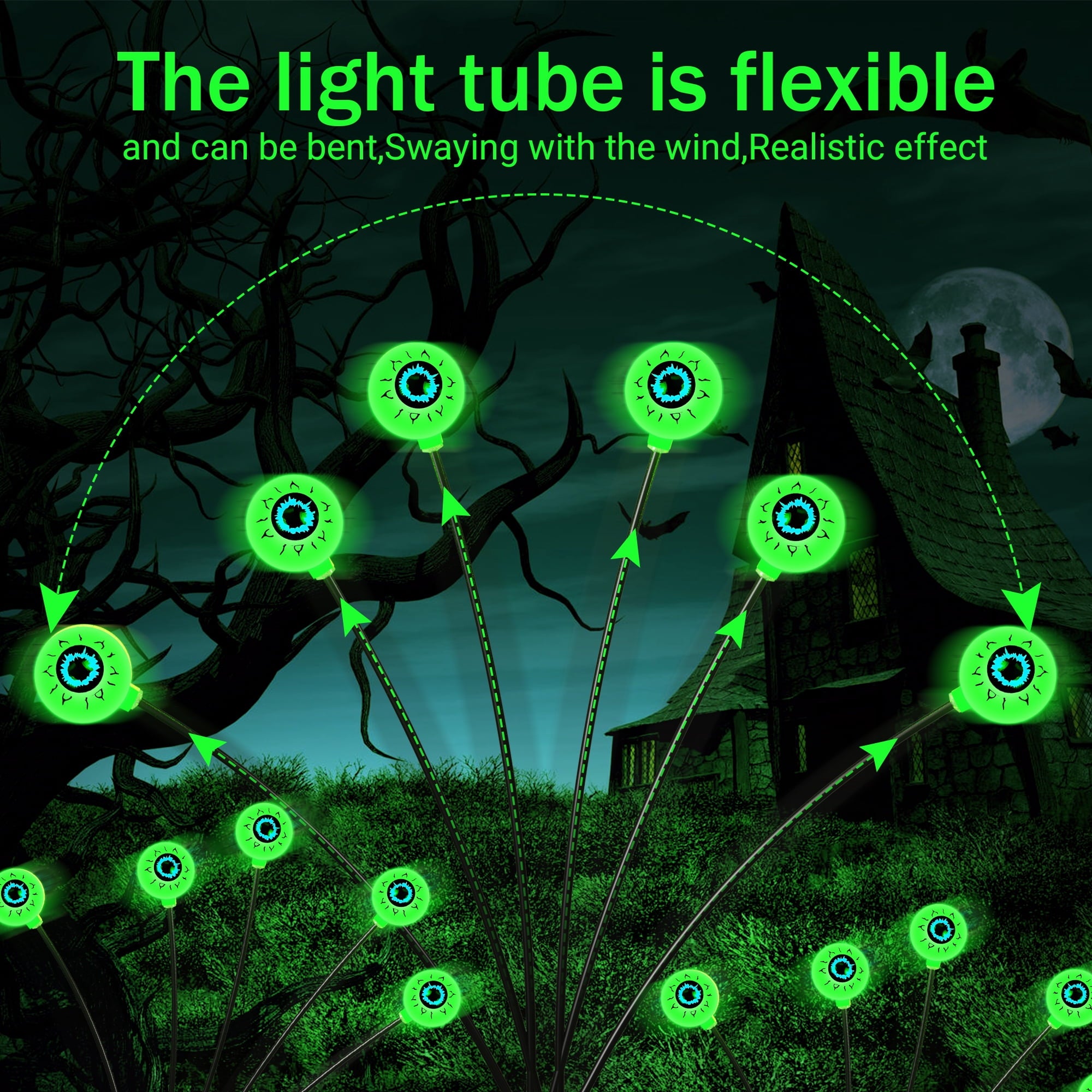 DAYBETTER 4 Pack Solar LED Eyeball Swaying Firefly Lights, 8 Lighting Modes, Waterproof, for Lawn