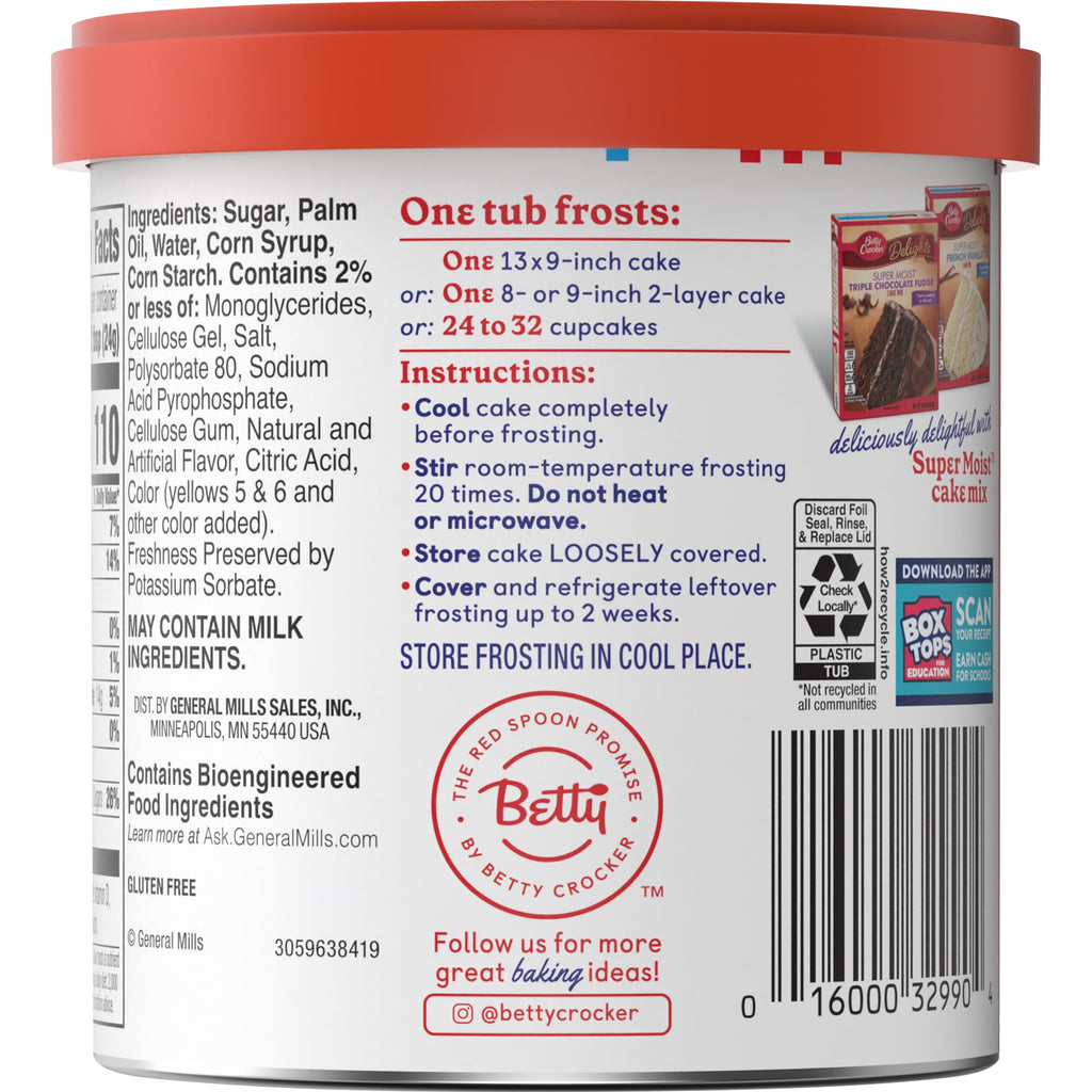 Betty Crocker Whipped Butter Cream Frosting, Gluten Free, 12 oz