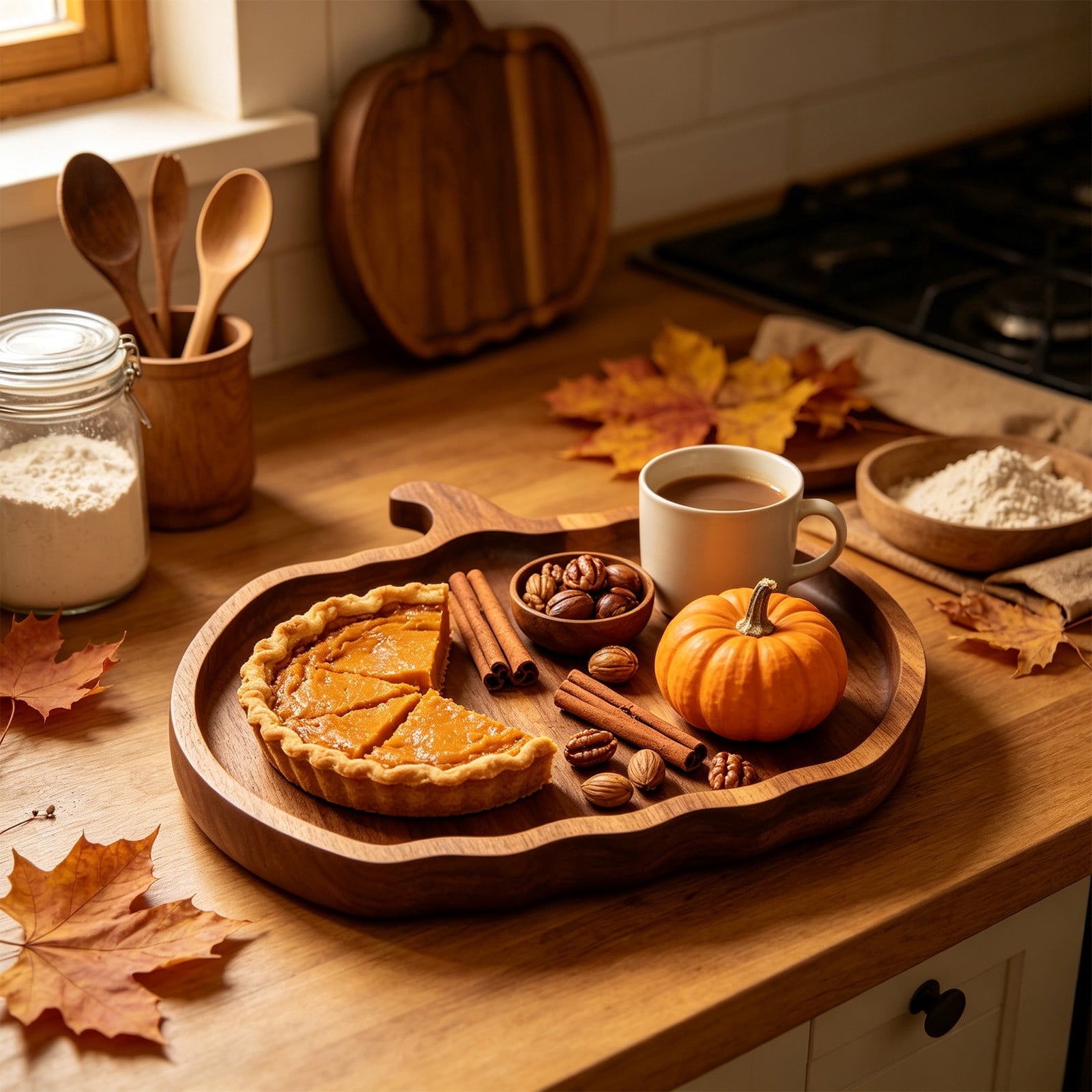 geerera Pumpkin Shaped Wooden Serving Board, Cheese & Charcuterie Platter for Fall, Thanksgiving & Halloween Parties
