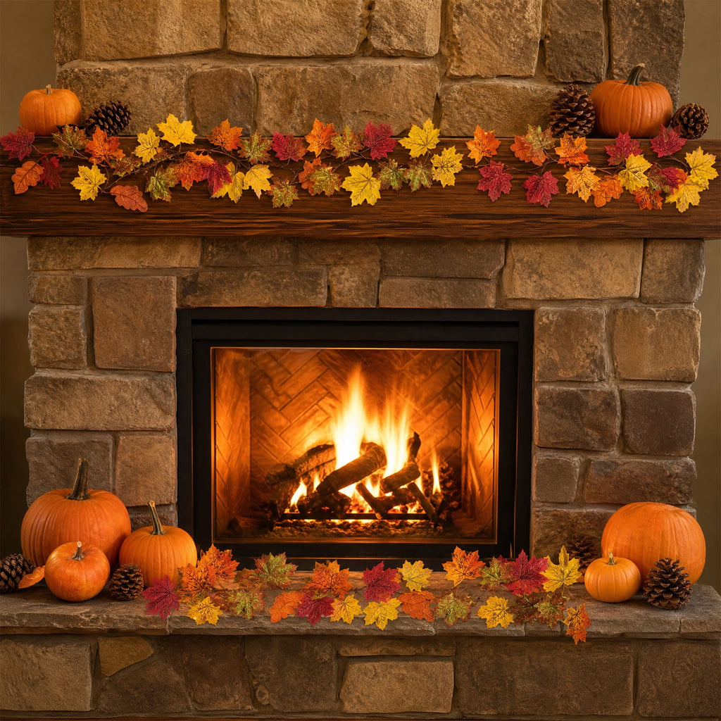 WKSCLPAI Halloween Maple Leaf Garland, Fall Vine Wreaths for Autumn Festivities Decor,Seasonal Garlands for Home,Halloween & Fall Decorations