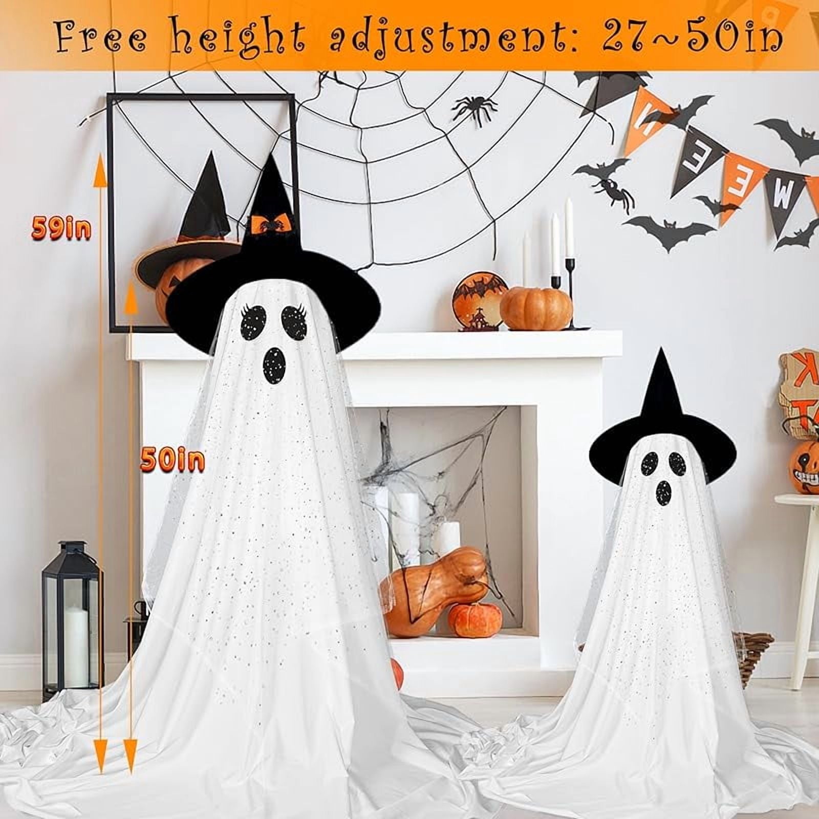2-Pack Halloween Decorations Outdoor, Halloween Party Decorations Indoor, Ghost Decorations with Remote Control String Lights, Halloween Ghost Lights Suitable for Porch, Courtyard, Garden, Lawn