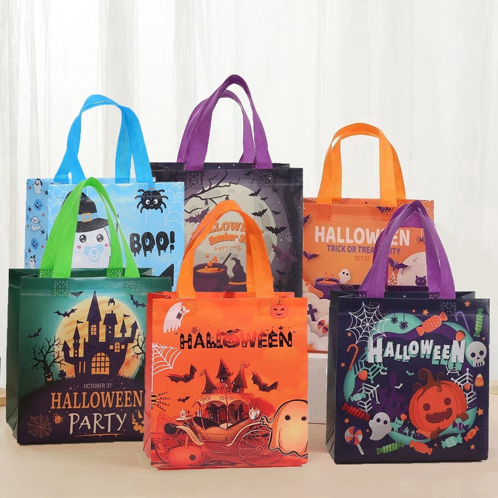 12 Packs Halloween Trick or Treat Bags, Reusable Non-Woven Gift Tote With Handles, Goodie Bags for Party Supplies, 9.06*8.66*4.33