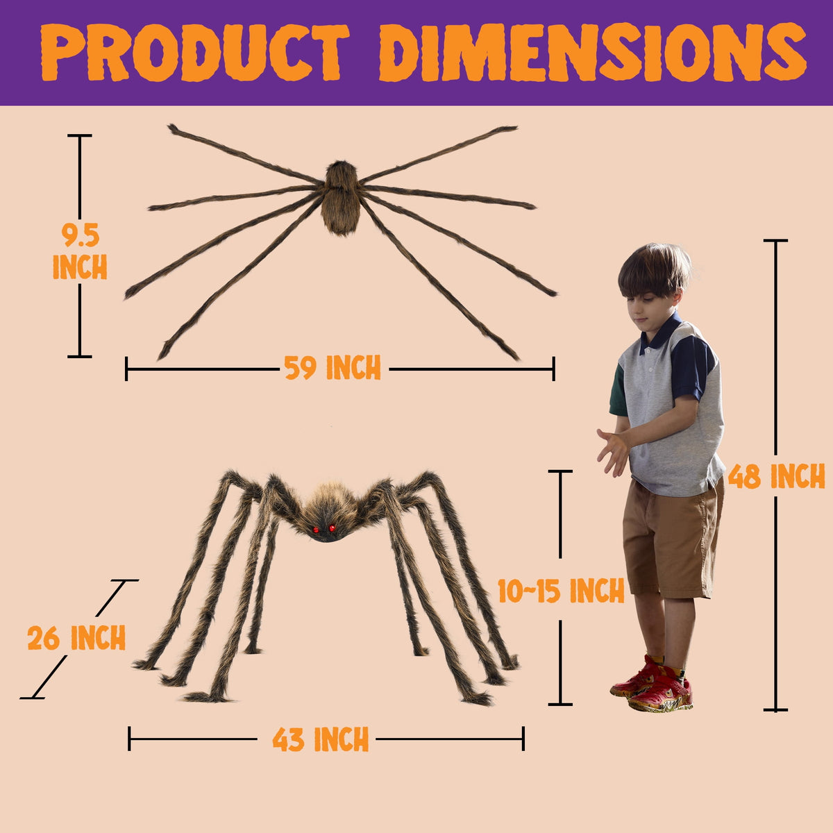Joyfy 5 ft Scary Giant Spider Halloween Decorations Outdoor,Poseable Spider Lifelike Hairy Prop for Yard,Haunted House,Tree or Porch Party Decorations,Black