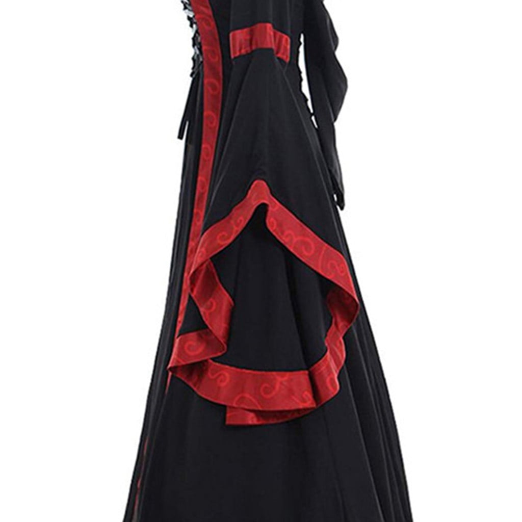Babysbule Fall Womens Summer Dresses Fashion Women's Vintage Floor Length Gothic Cosplay Long Sleeve Bandage Dress