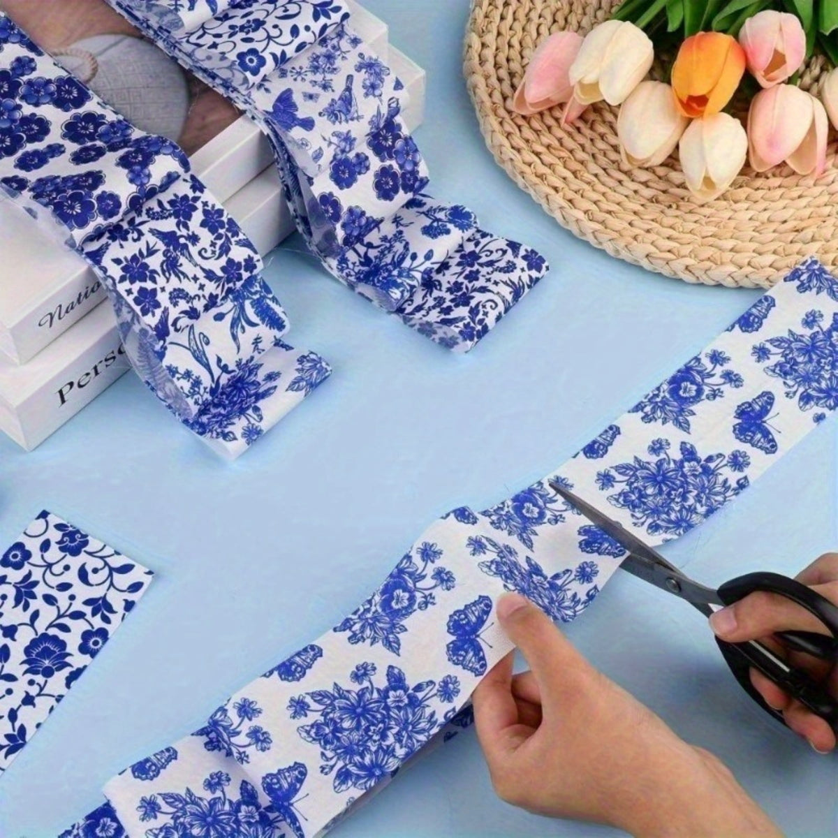 Heymaple 40Pcs Jelly Roll Fabric Strips for Quilting and Sewing, 2.6" x 20" Precut Fabric Squares for DIY Craft Handmade Accessories, Chinoiserie Series
