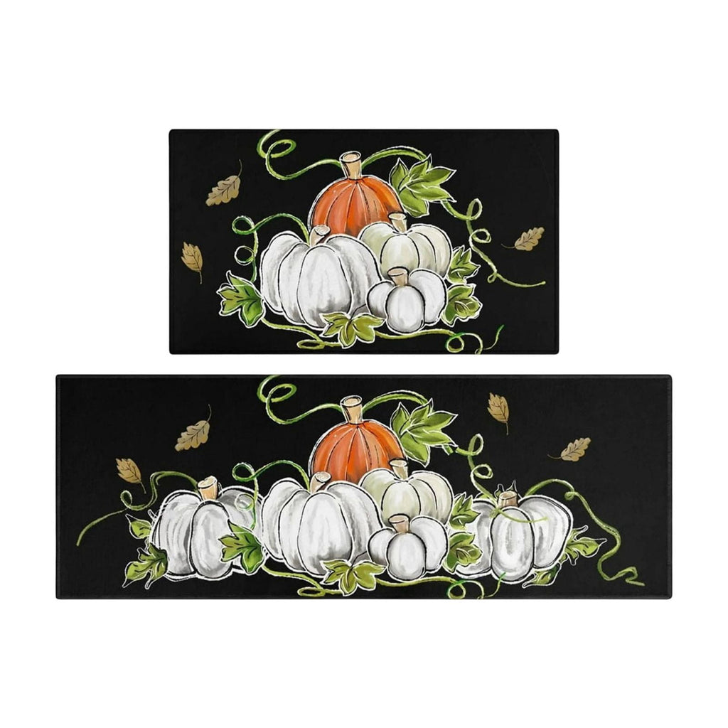 HOARBOEG Fall Pumpkin Maple Leaf Floor Mat 2-Piece Set - Non-Slip Halloween Thanksgiving Decorative Rug for Bathroom, Kitchen, Porch, Entrance, Polyester Foot Mats, Easy Clean Indoor/Outdoor