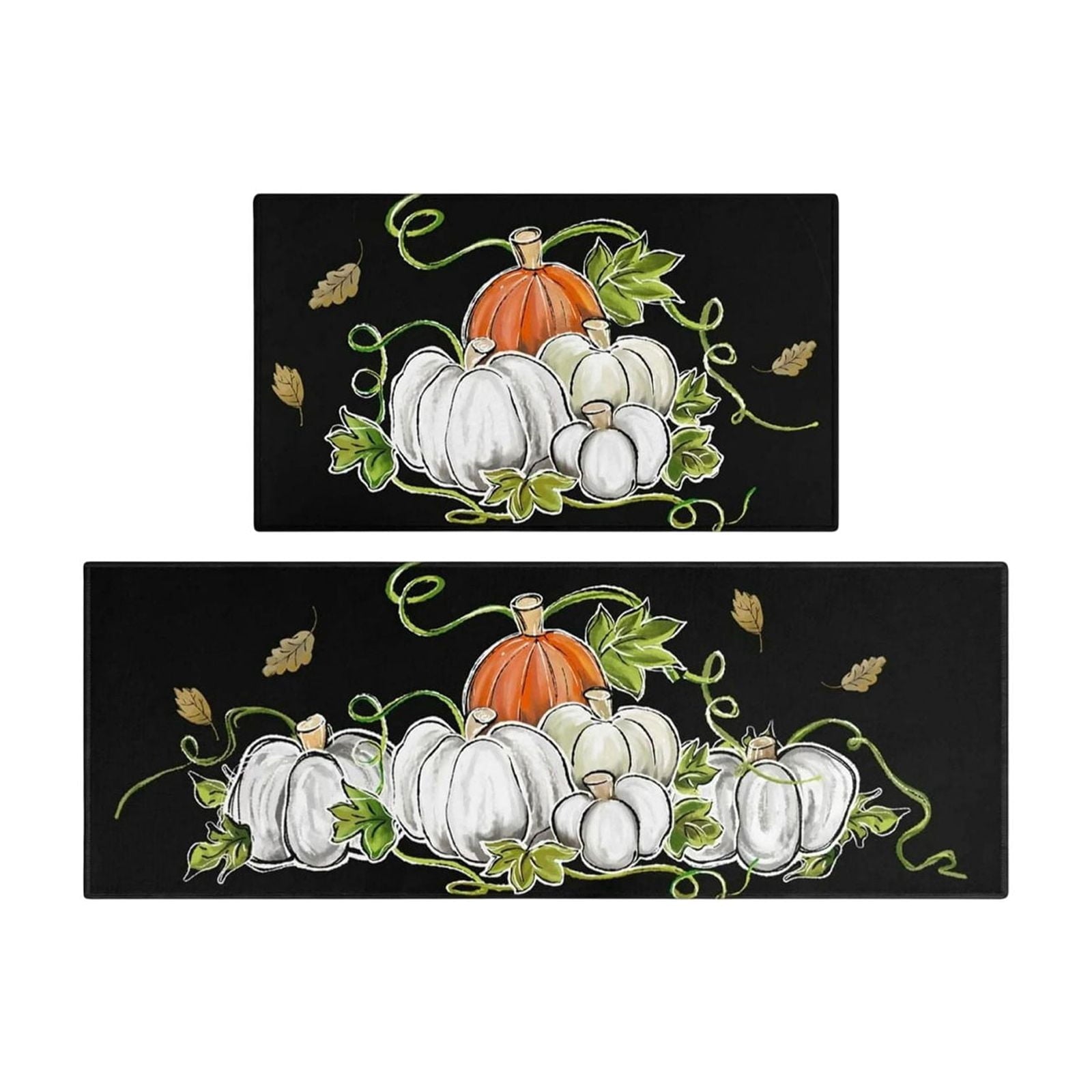 HOARBOEG Fall Pumpkin Maple Leaf Floor Mat 2-Piece Set - Non-Slip Halloween Thanksgiving Decorative Rug for Bathroom, Kitchen, Porch, Entrance, Polyester Foot Mats, Easy Clean Indoor/Outdoor