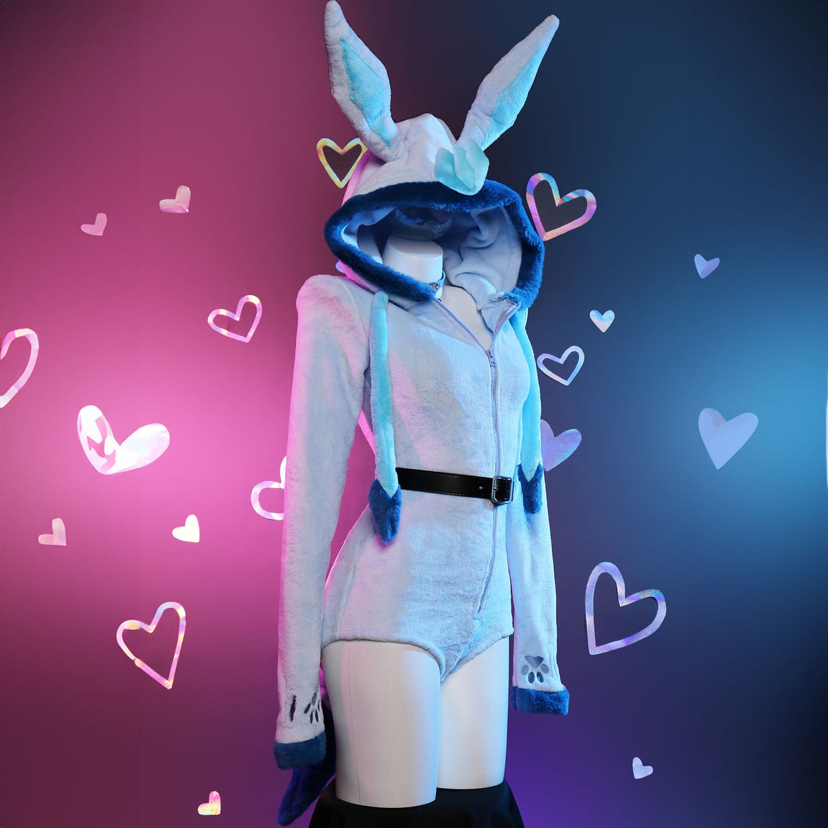 Women sexy Fluffy Hooded Bodysuit Halloween Deep V Kawaii One Piece Lingerie Rompers with Choker and Socks