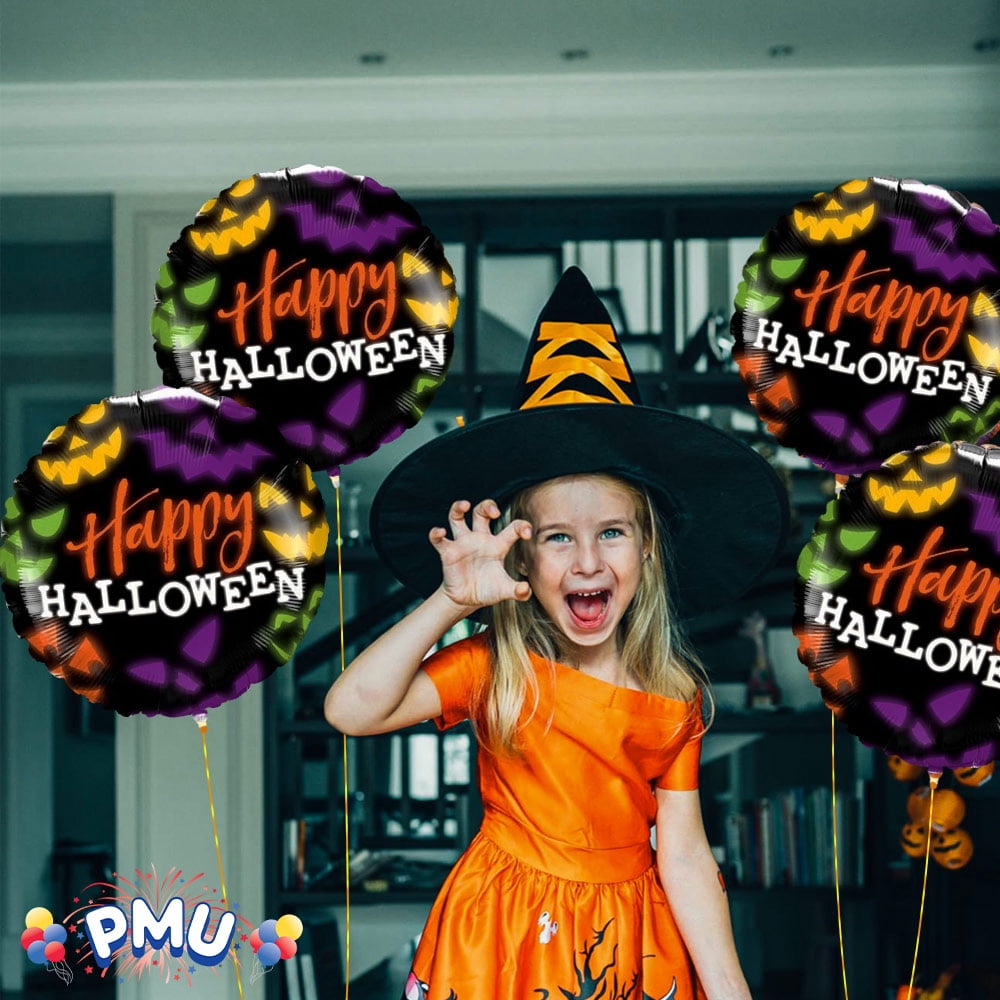 PMU Halloween Party Decoration "Happy Halloween" Jack Faces Aglow 18 Inch Mylar-Foil Balloon (1pkg) Pkg/1