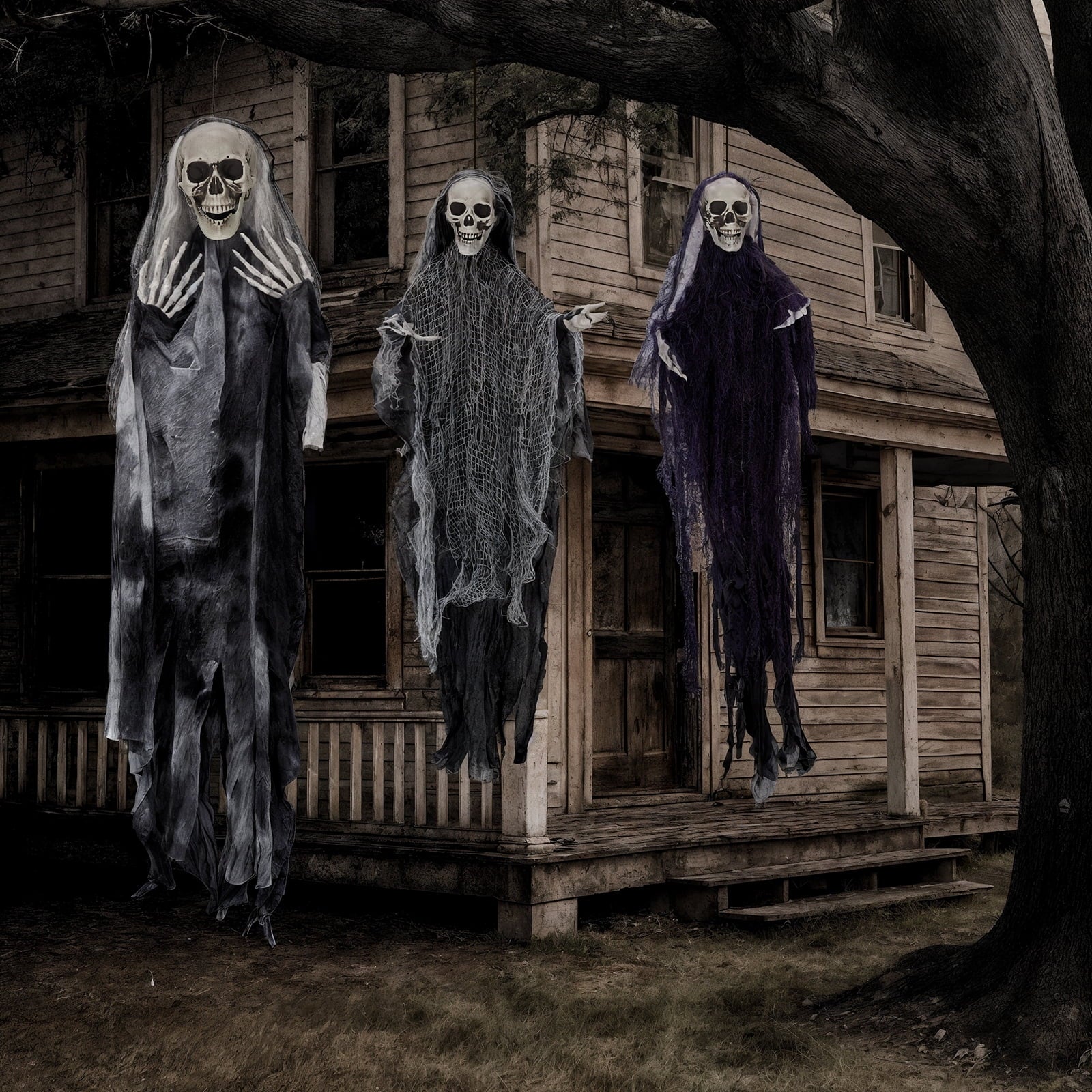Ktaxon 4ft Hanging Ghost Animated Halloween Decoration 3pcs Creepy Skeleton Set