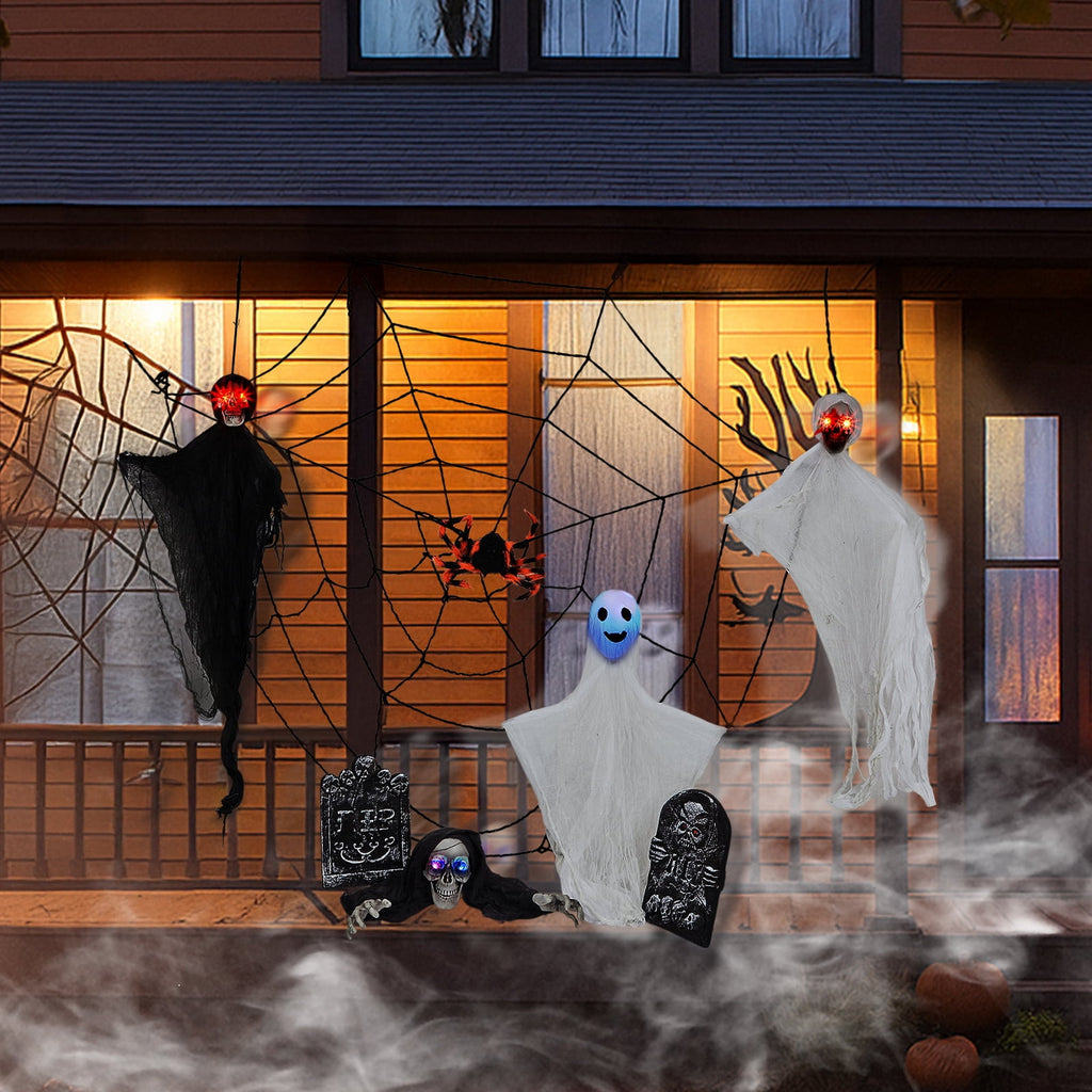 Ktaxon 4ft Halloween Outdoor Decoration Ghost Set Hanging Animated Decoration 8pcs Creepy Set w/ Pre-Recorded Screaming