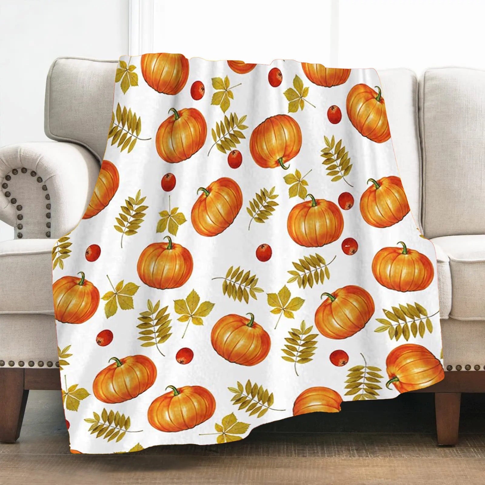 FastXmas Halloween Throw Blanket, 30"x40" Flannel Fleece Pumpkins Maple Checkered Plush Blanket, Soft Lightweight Skin-Friendly Fall Harvest Decorative Throw Blanket for Couch Sofa Bed Outdoor
