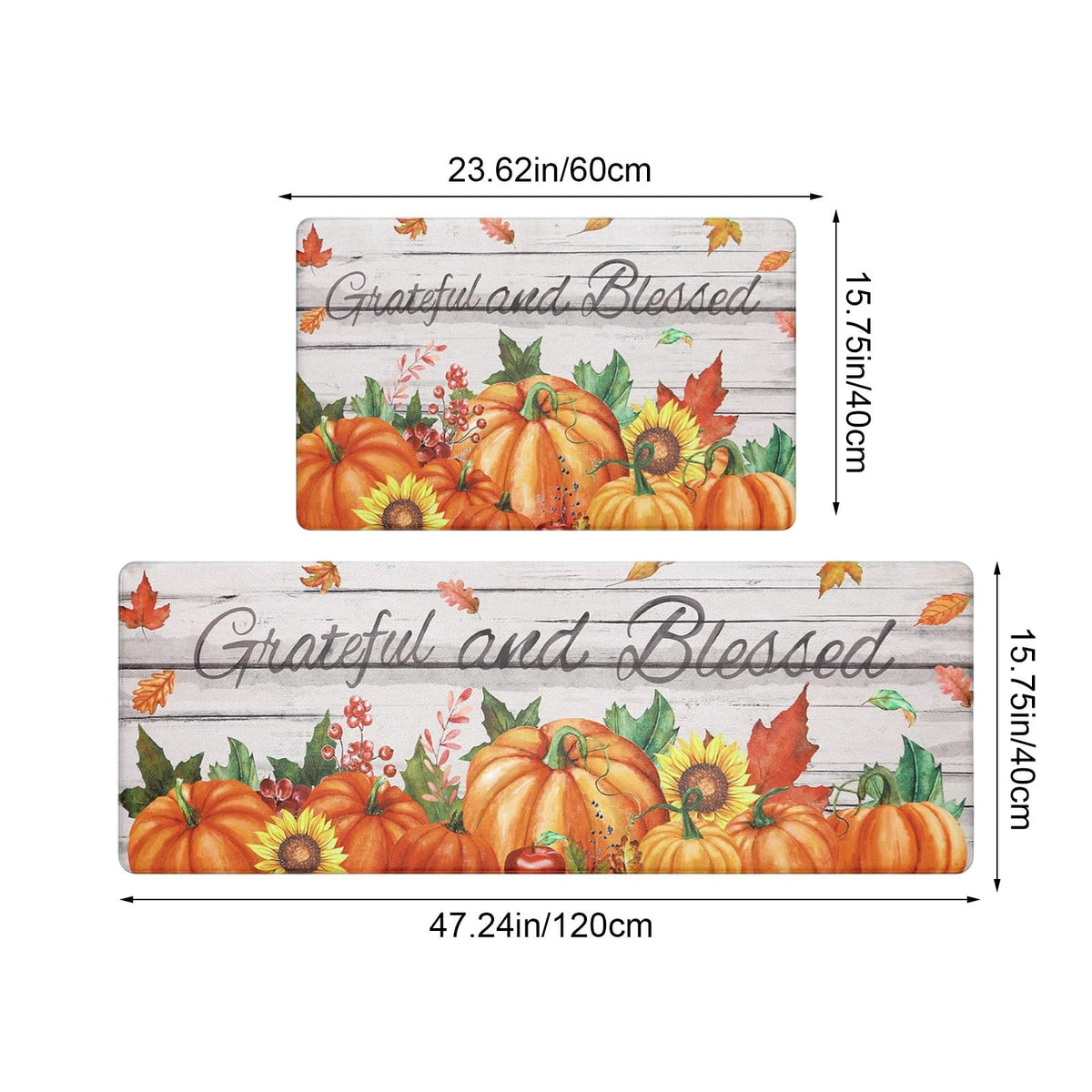 HOARBOEG Kitchen Floor Mat, Halloween Thanksgiving Fall Floor Mats 2-Piece Set - Non-Slip Pumpkin Maple Leaf Decor Rug for Bathroom Kitchen Porch Entrance, Holiday Home Decor