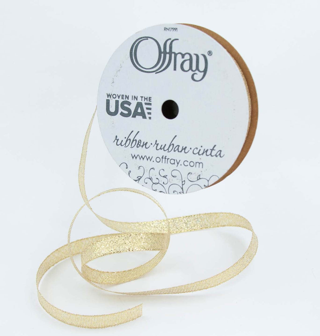 (4 pack) Offray Ribbon, Gold 3/8 inch Galena Metallic Ribbon for Wedding, Crafts, and Gifting, 9 feet, 1 Each