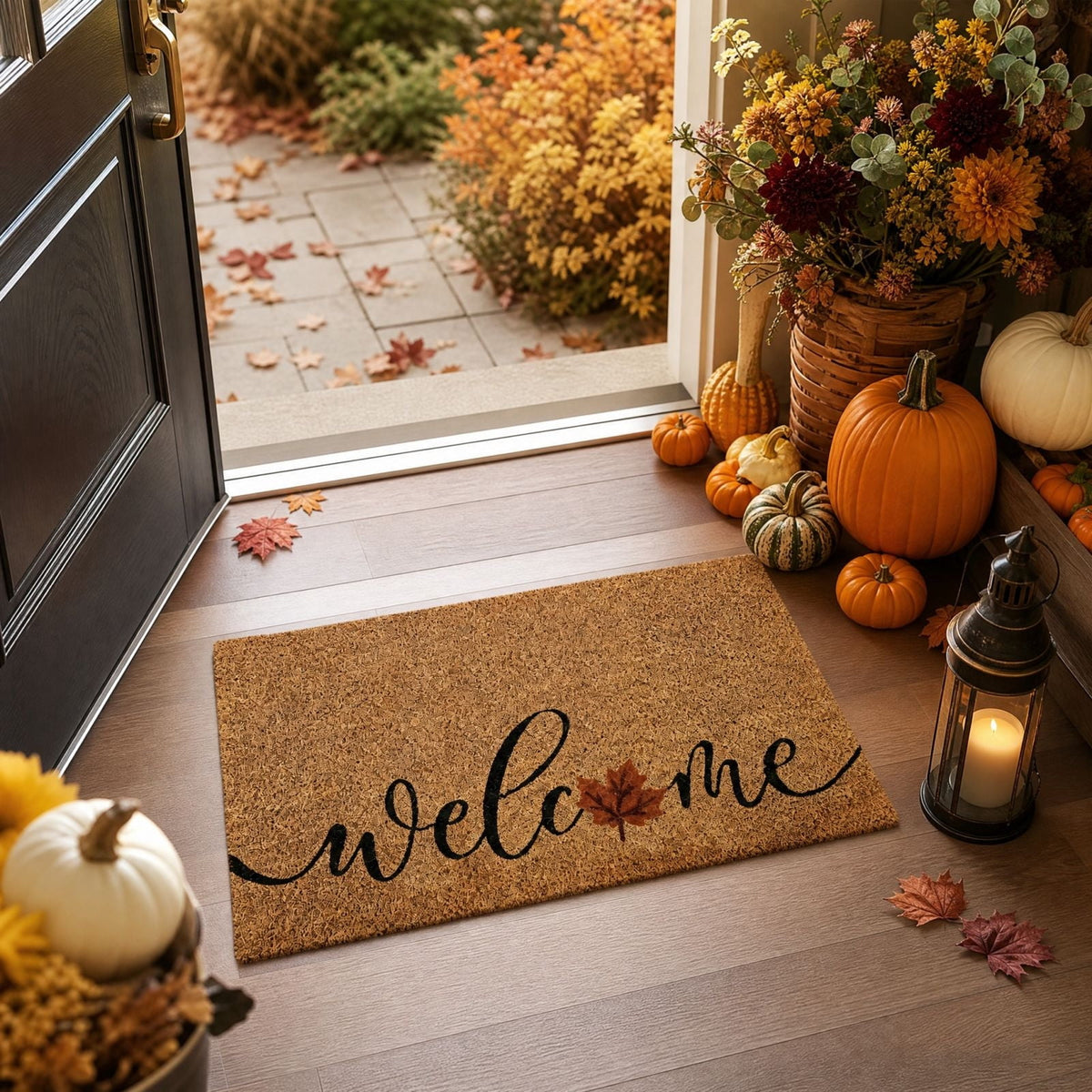 chaungfeng Welcome Fall Door Mat, Seasonal Pumpkin Decorative Doormat, Thick Non-Slip Rugs, for Indoor Outdoor Entrance Floor, Halloween Thanksgiving Decoration (23.6"X15.7")