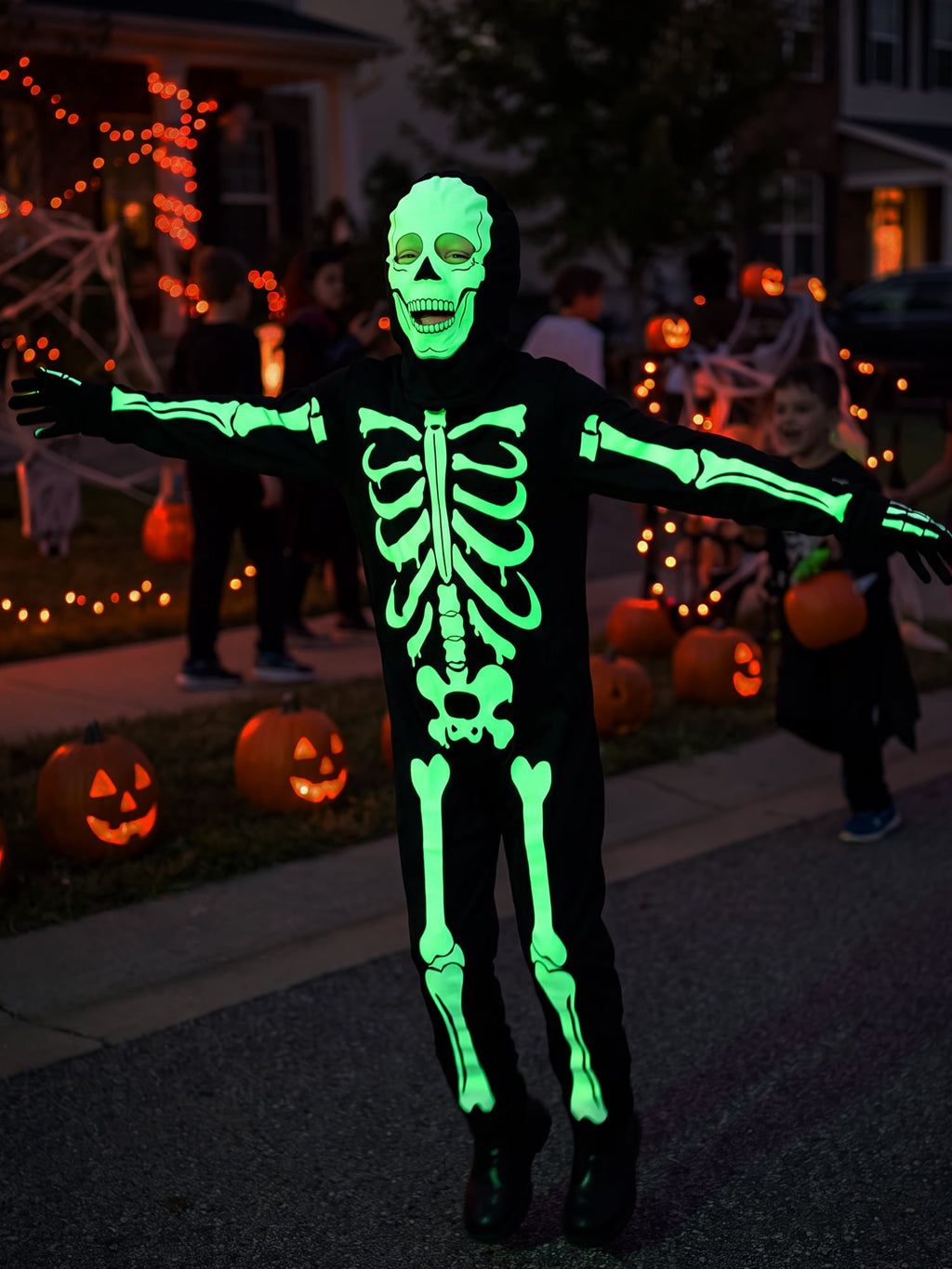 Kids Boys Halloween Skeleton Costume Glowing in The Dark with Mask Gloves Fancy Dress Outfit Green 4-12 Years
