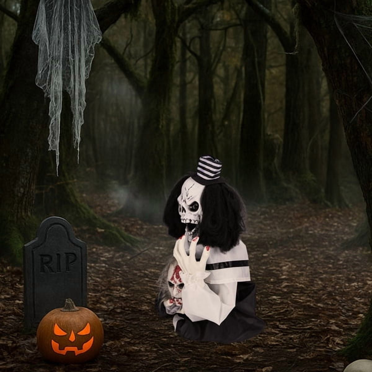 1.8ft Halloween Animated Scary Clown, Sound-Activated (Red LED Eyes + Bouncing Motion + Scary Male Voice), for Yard/Party/Haunted House