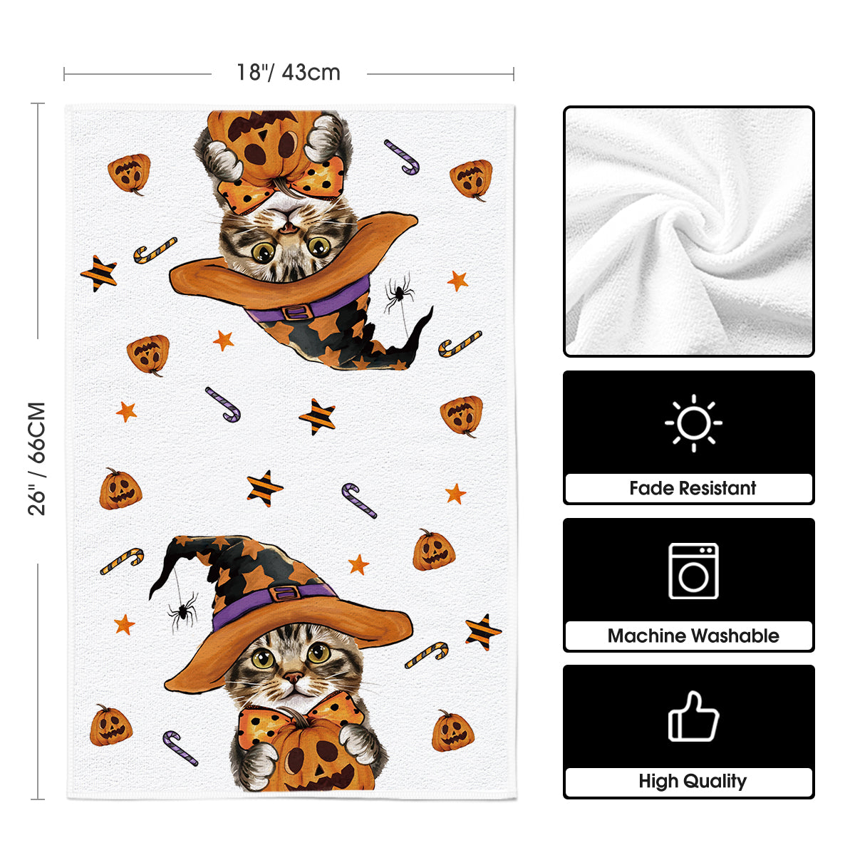 Sm:)e Spider Web Jack-O'-Lantern Pumpkin Cat Happy Halloween Kitchen Towels Dish Towels 18x26 Inch Set of 2