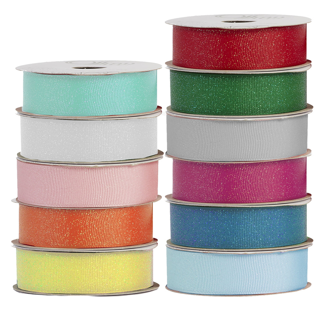 (2 pack) Offray Ribbon, White 7/8 inch Grosgrain Glitter Polyester Ribbon for Sewing, Crafts, and Gifting, 9 feet, 1 Each