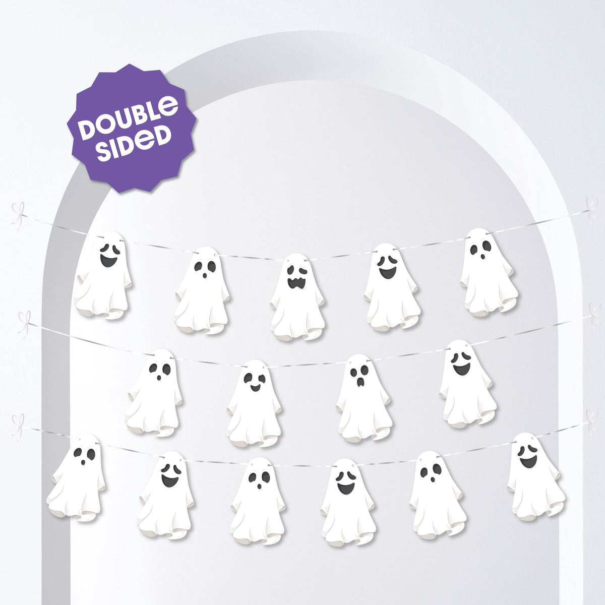 Big Dot of Happiness Spooky Ghost Garland Banner, Halloween Party Decorations Backdrop, 30 Feet of Cord, 15 Paper Ghost Shapes