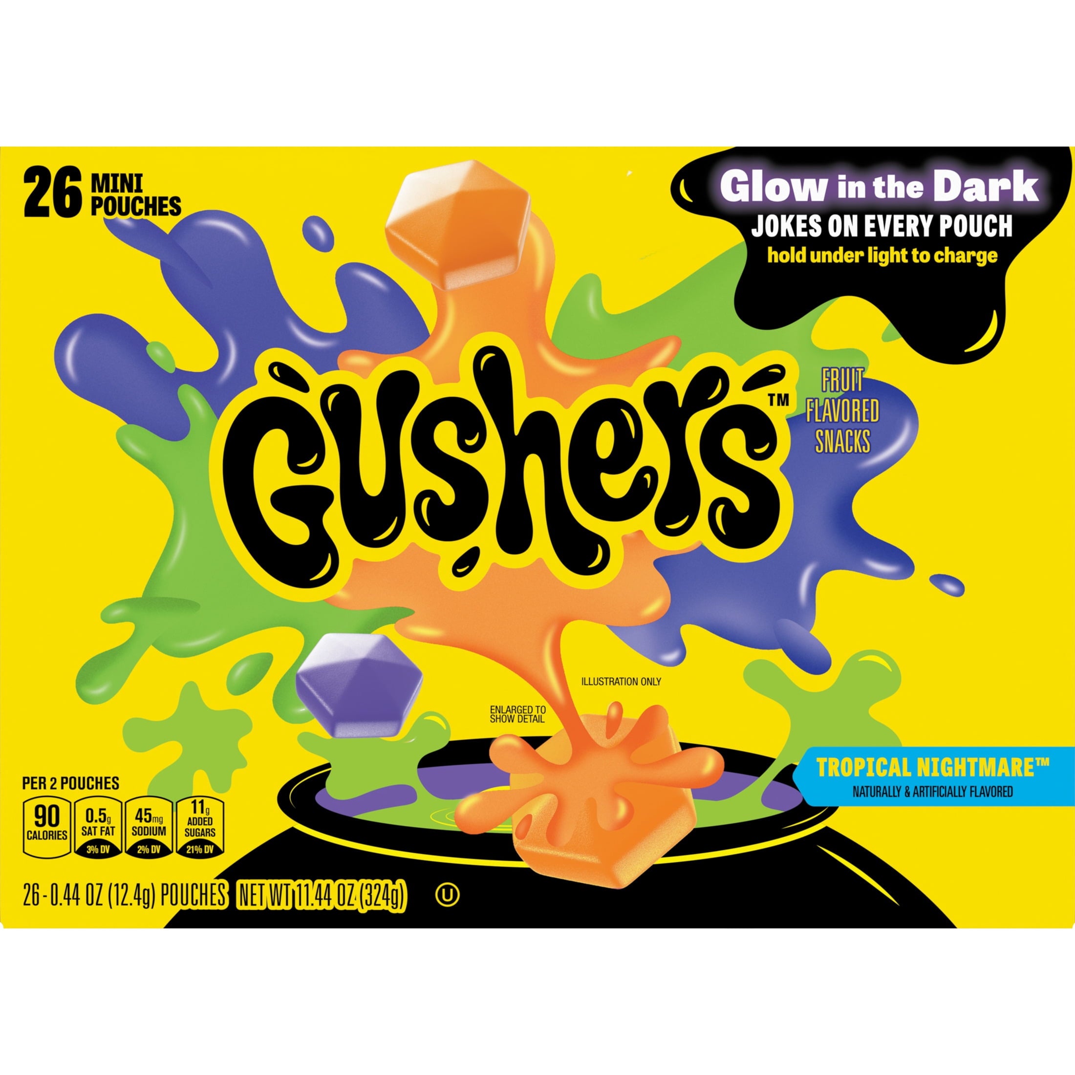 Gushers Tropical Nightmare Fruit Flavored Snacks Mini Pouches, Halloween Treats, 26 Count