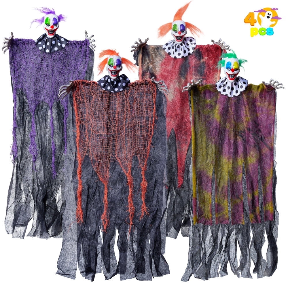 Joyfy 65" Halloween Hanging Scary Clown Decorations with Chain, with LED Lights Talking Animatronics Decor Outdoor Indoor for Haunted House Lawn Yard Patio
