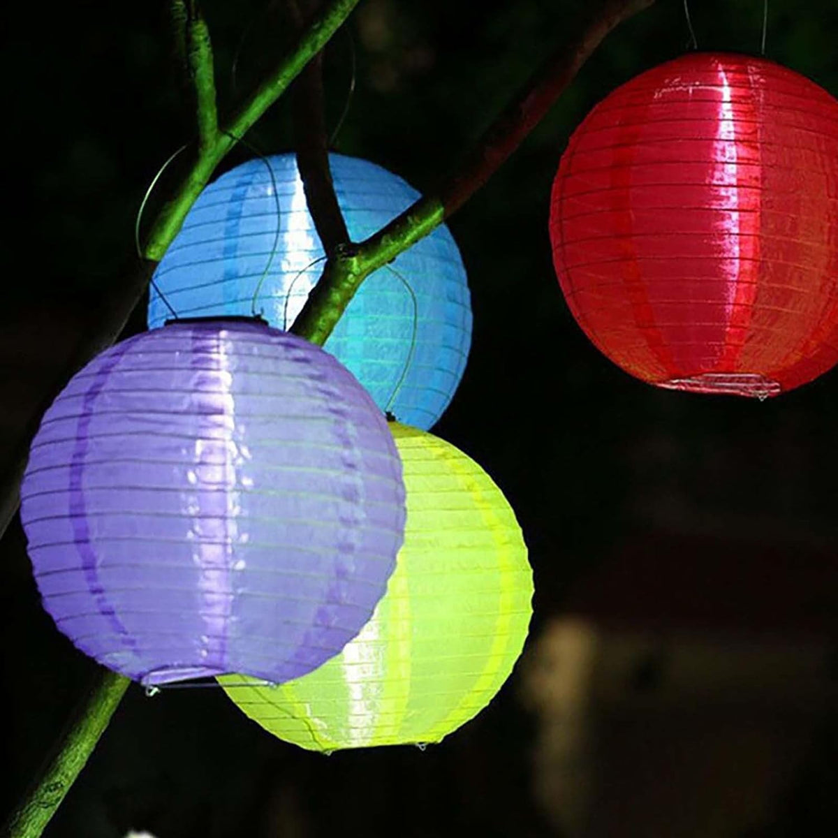 POPUQS White Solar Powered Outdoor Hanging Lanterns, Chinese Traditional 12 Inch