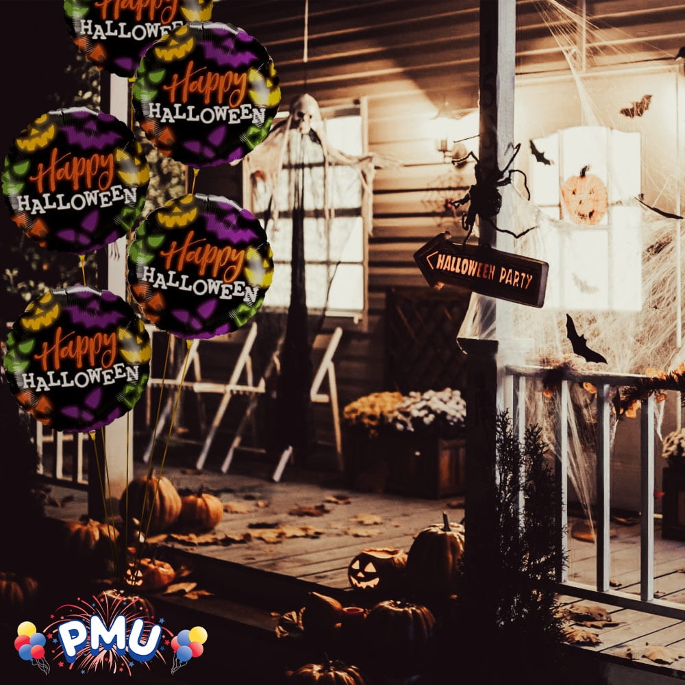 PMU Halloween Party Decoration "Happy Halloween" Jack Faces Aglow 18 Inch Mylar-Foil Balloon (1pkg) Pkg/1