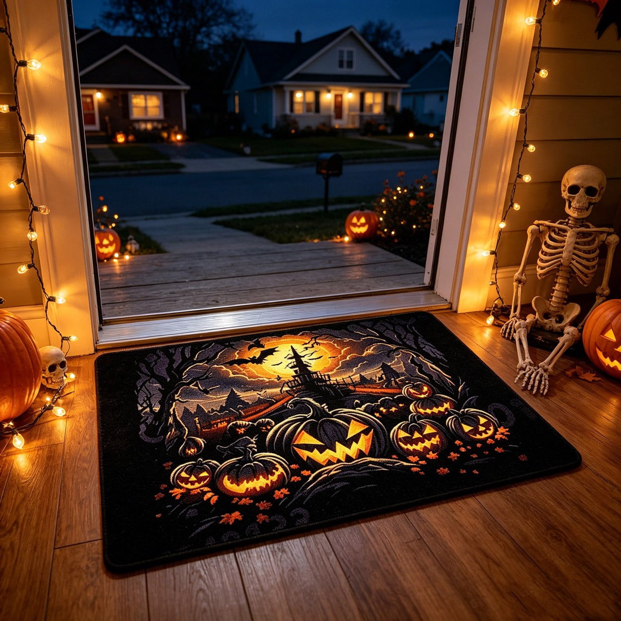 OutmaxHome Halloween Theme Cute Ghost Print Doormat, 15.8x23.6 Inch Non-Slip Absorbent Mat, Easy to Clean, for Front Door, Porch, Farmhouse