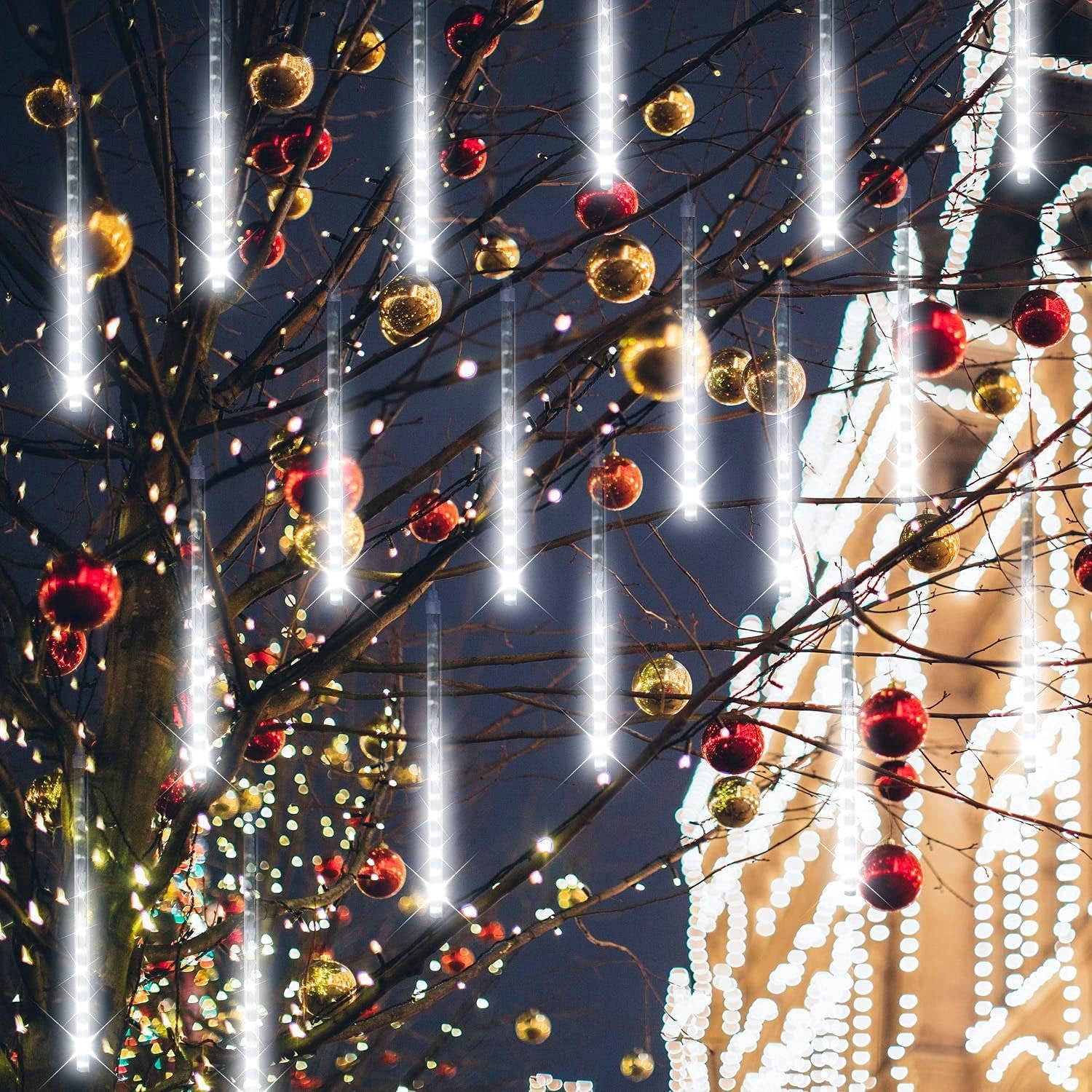 Scidweet Christmas String Lights, 20 inch 10 Tubes 540 LED Icicle Twinkle Meteor Shower Lights Outdoor for Christmas Halloween Holiday Party Home Decor, White