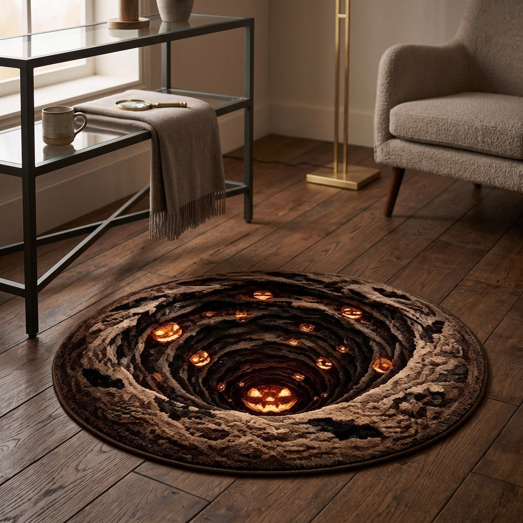 3D Halloween Round Rug, Illusion Halloween Round Mat, Funny Rug with Non-Slip Soft Visual Effect Door Mat for Living Room Indoor Decor