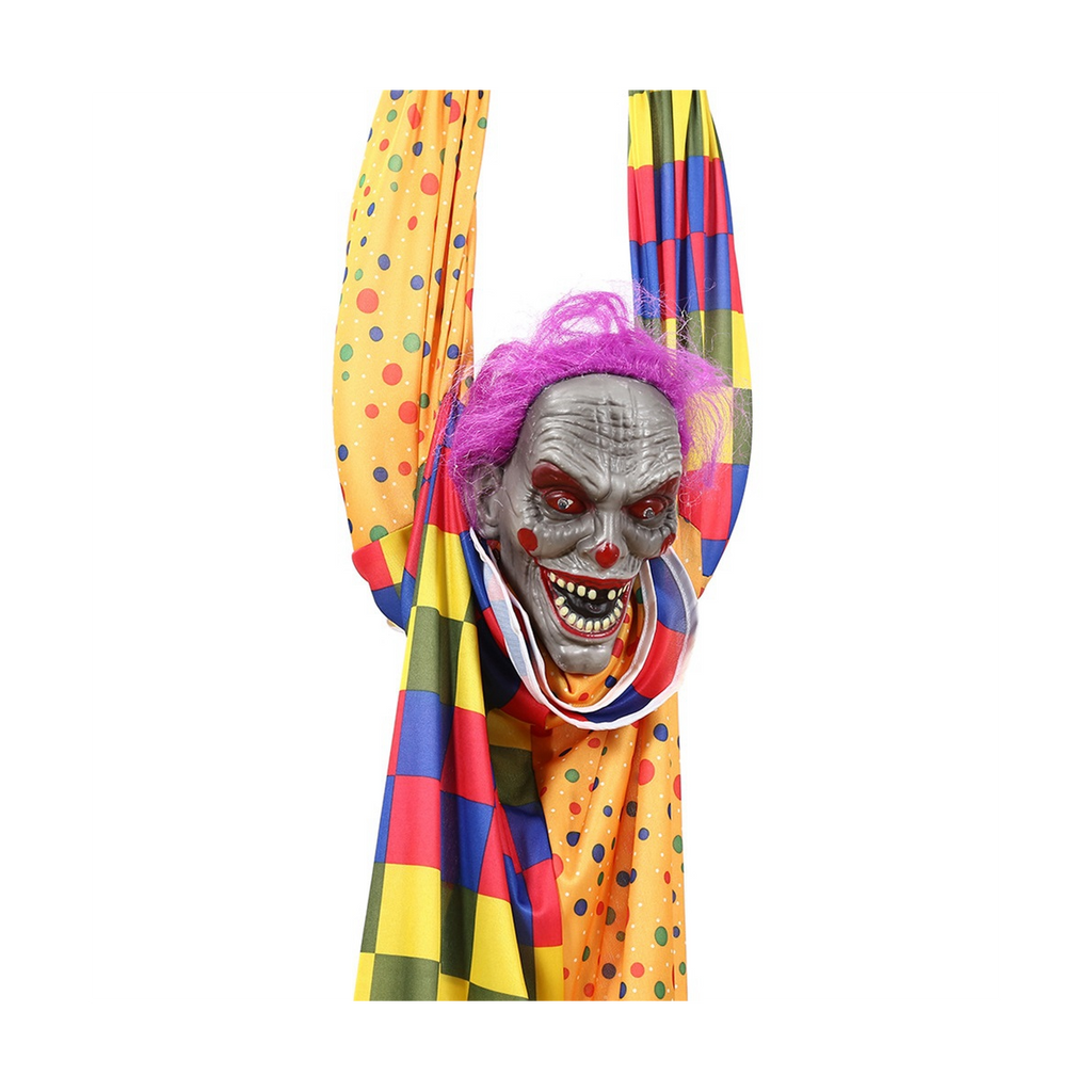 5.6 Ft Halloween Hanging Animated Talking & Shaking Scary Clown with Chain, Touch Activated for Decor