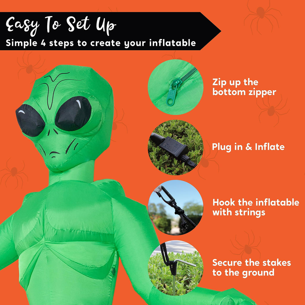 Joyfy 9 ft Halloween Inflatable Giant Alien Decoration with Built-in LEDs,Alien Halloween Decorations Outdoor Blow Up Yard Lawn Decoration