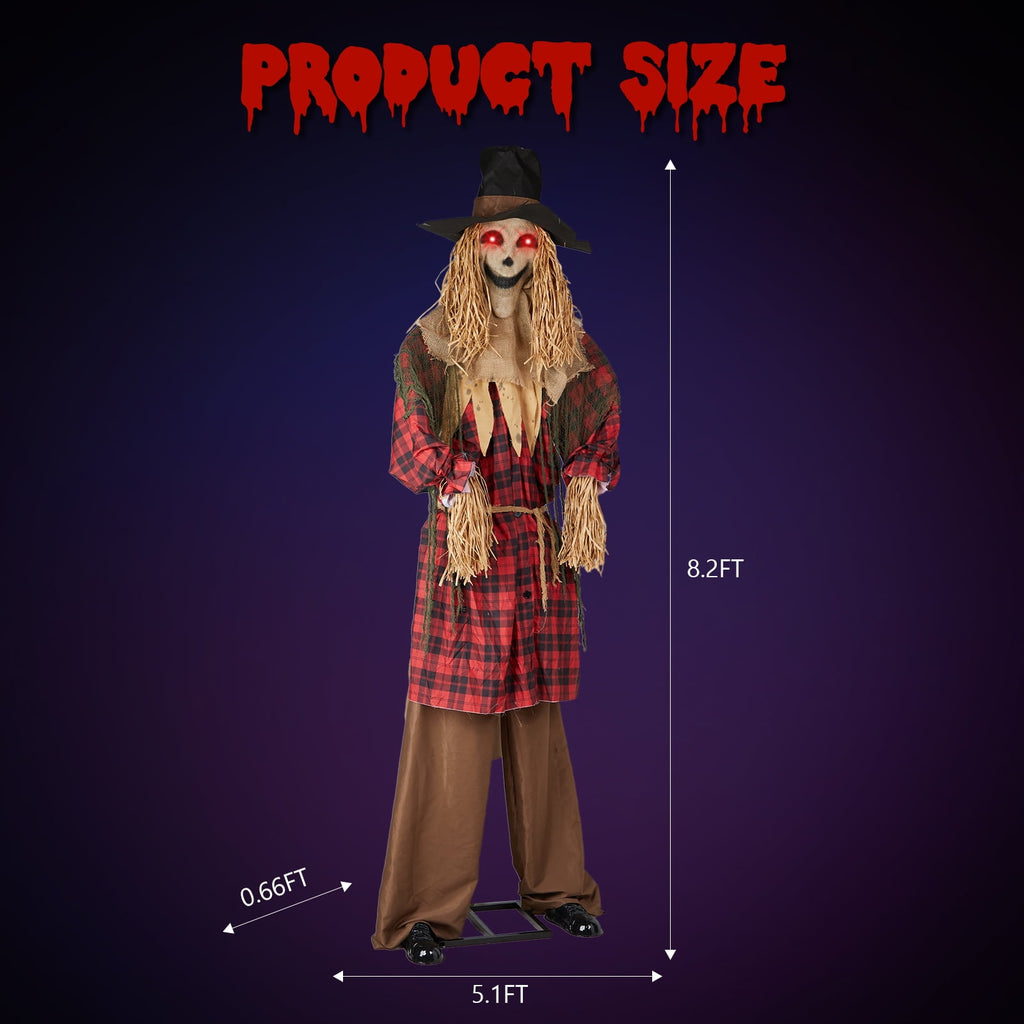 UBesGoo 8ft Animated Halloween Decoration Scarecrow w/ Pre-Recorded Screaming, LED Eyes