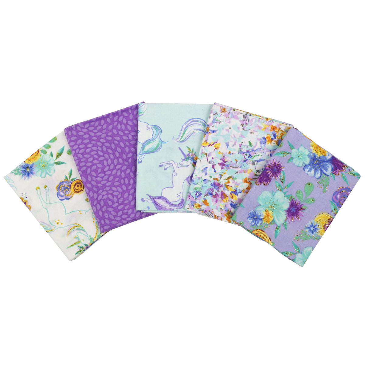 Create It 18"x21" Cotton Unicorn Glitter Precut Sewing & Craft Fabric Bundle, Multicolor 5 Piece
