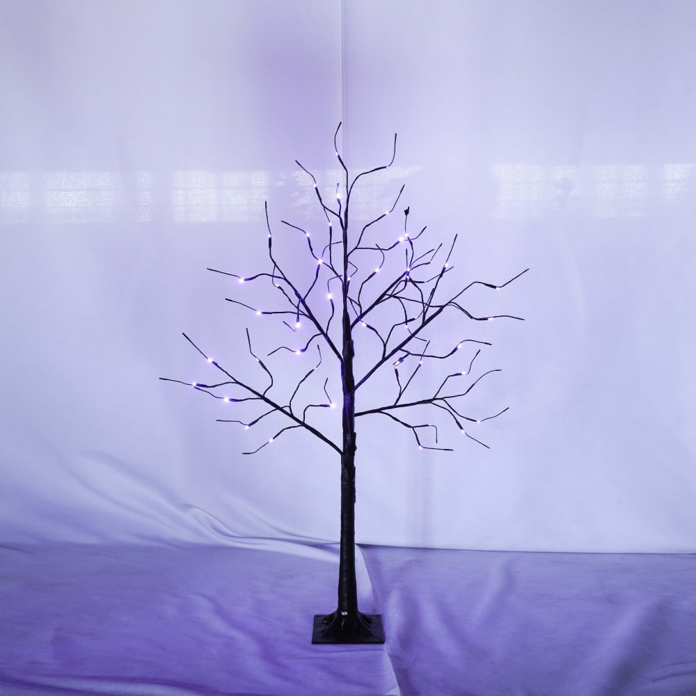 3-Pack Black Adjustable Branches Trees with Purple LED Lights, 4FT 5FT 6FT Pre-Lit Spooky Tree Set for Indoor Halloween Christmas Decor