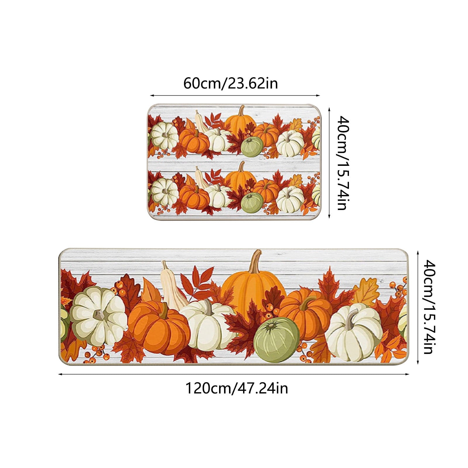Decorative Kitchen Floor Mats Set of Two, Fall Theme Pumpkin Turkey Pattern Kitchen Rugs and Mats for Outdoor Indoor Kitchen Decor Halloween Thanksgiving Non-Slip Doormat